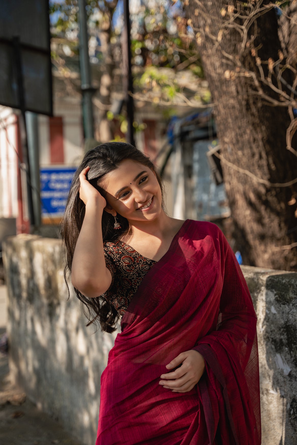 Preethi Asrani Fantasy - Dark Pink Mangalagiri Plain Cotton Saree