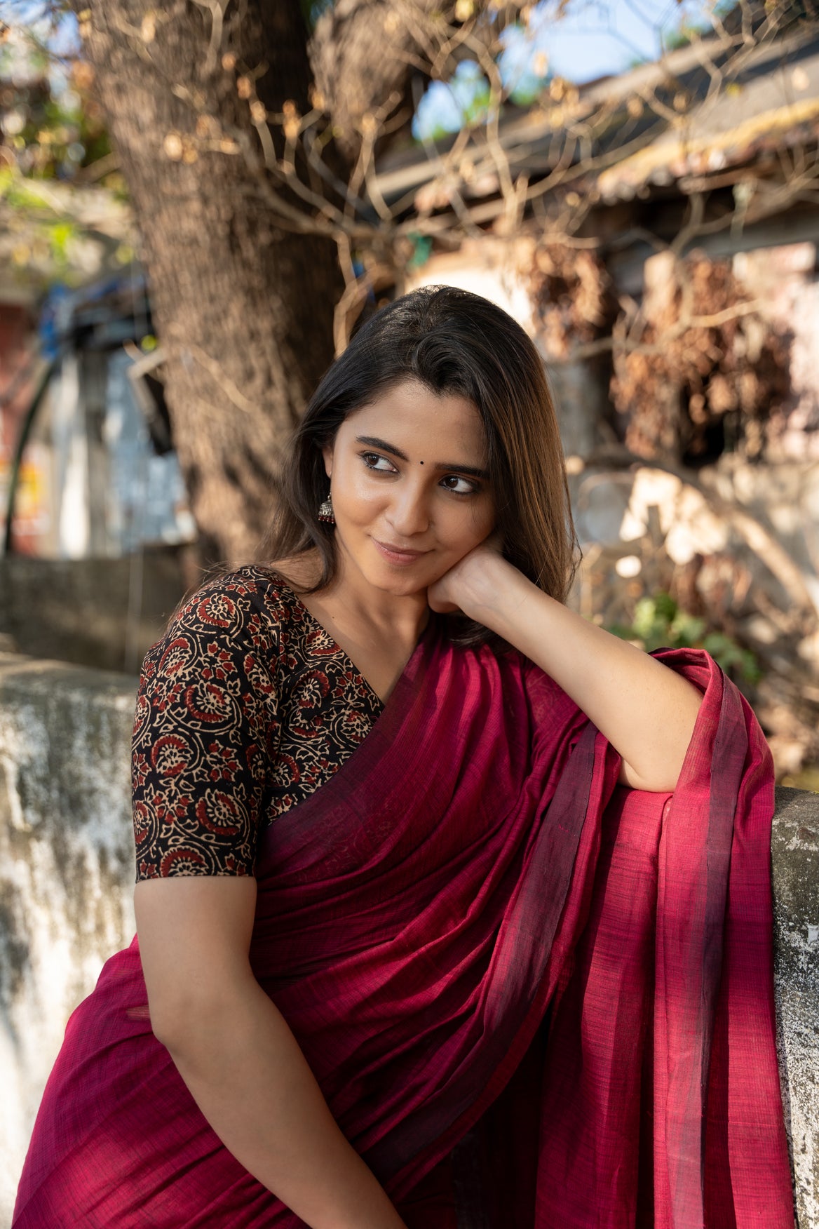 Preethi Asrani Fantasy - Dark Pink Mangalagiri Plain Cotton Saree