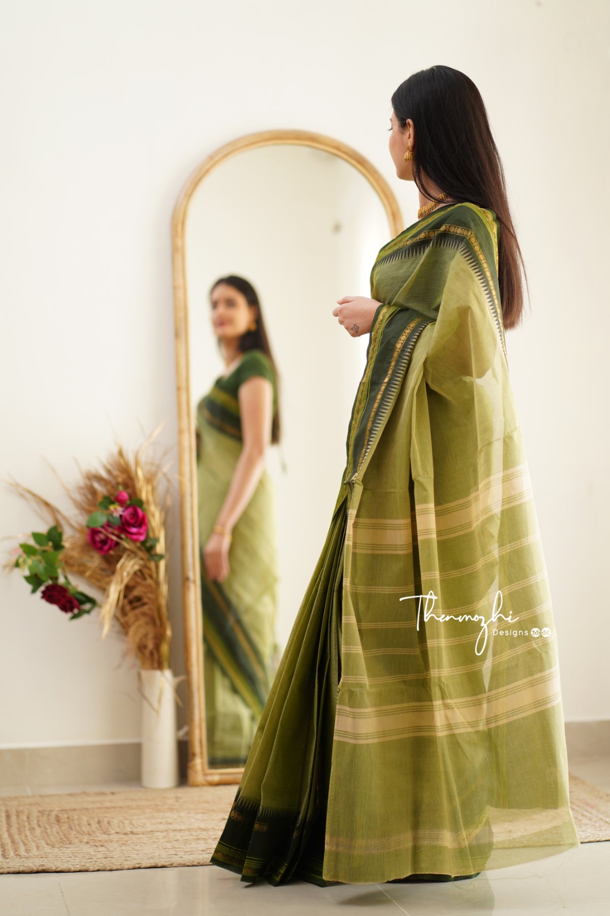 Elakya - Green Chettinad Cotton Saree