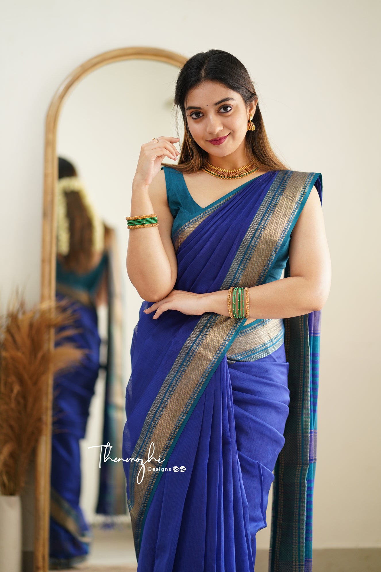 Diva (Blue) - Maheshwari Silk Cotton Handloom Saree