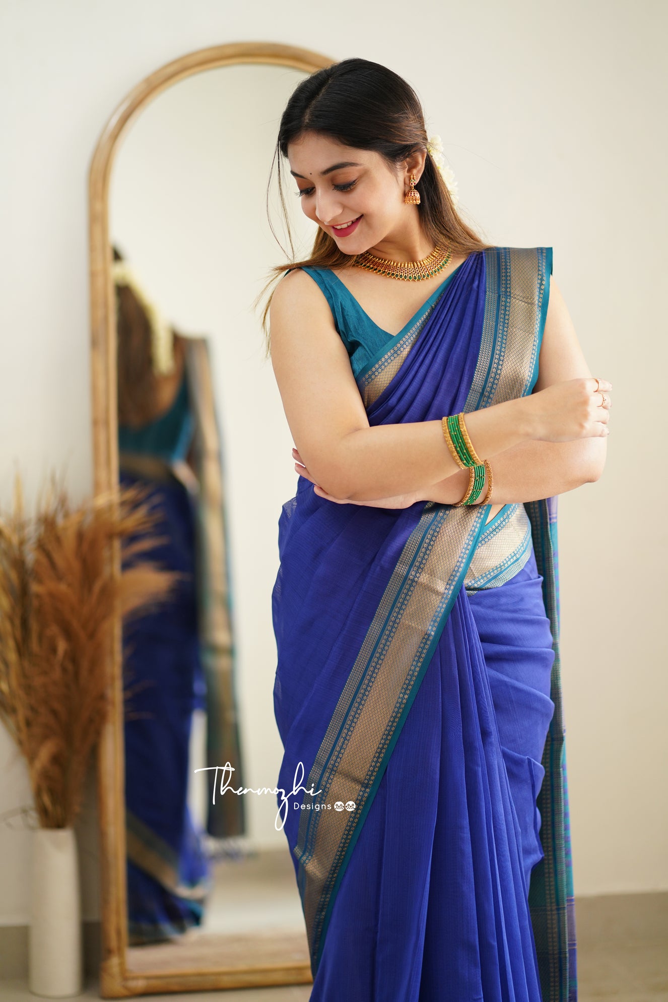 Diva Blue - Maheshwari Silk Cotton Handloom Saree