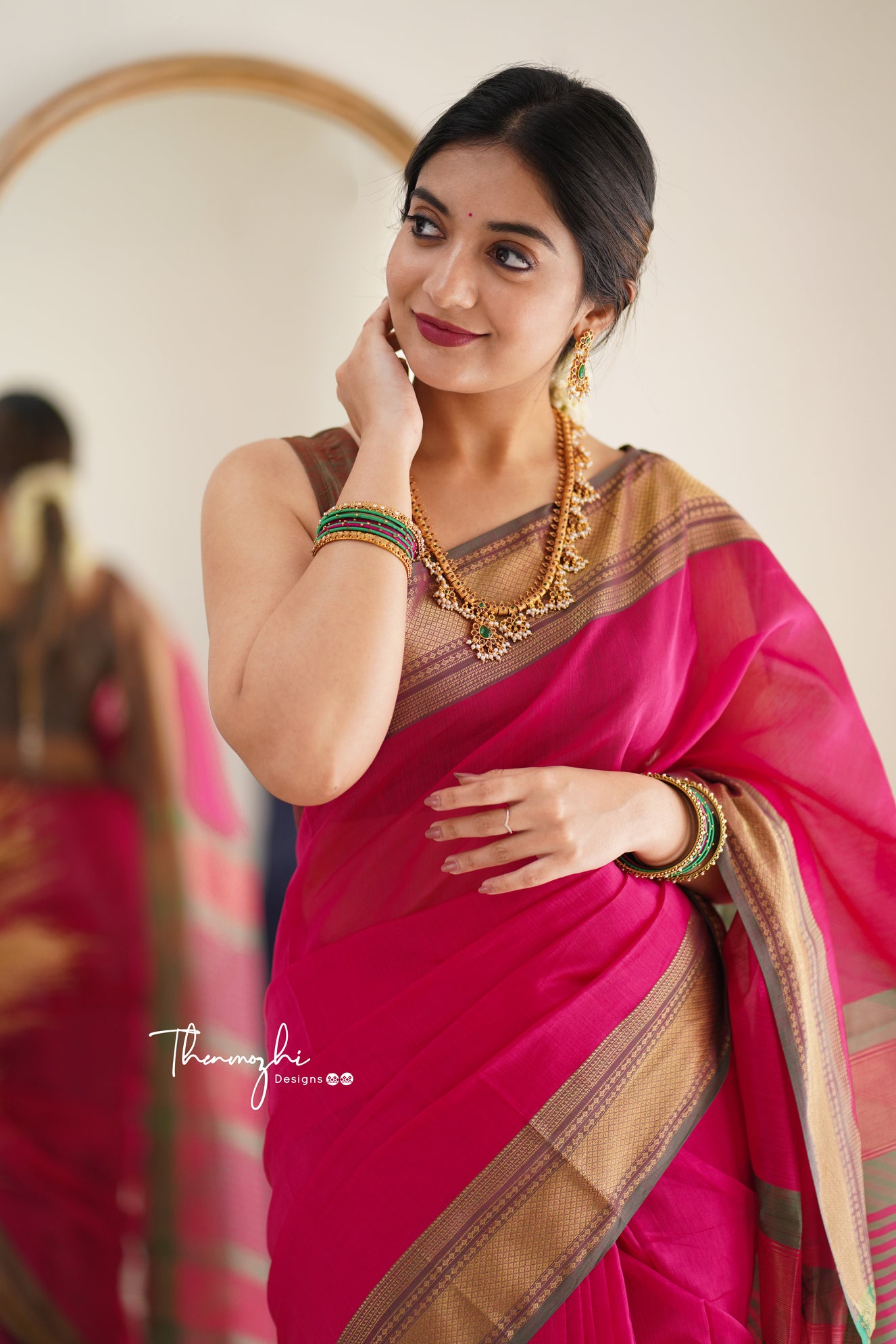 Diva (Pink) Maheshwari Silk Handloom Cotton Saree