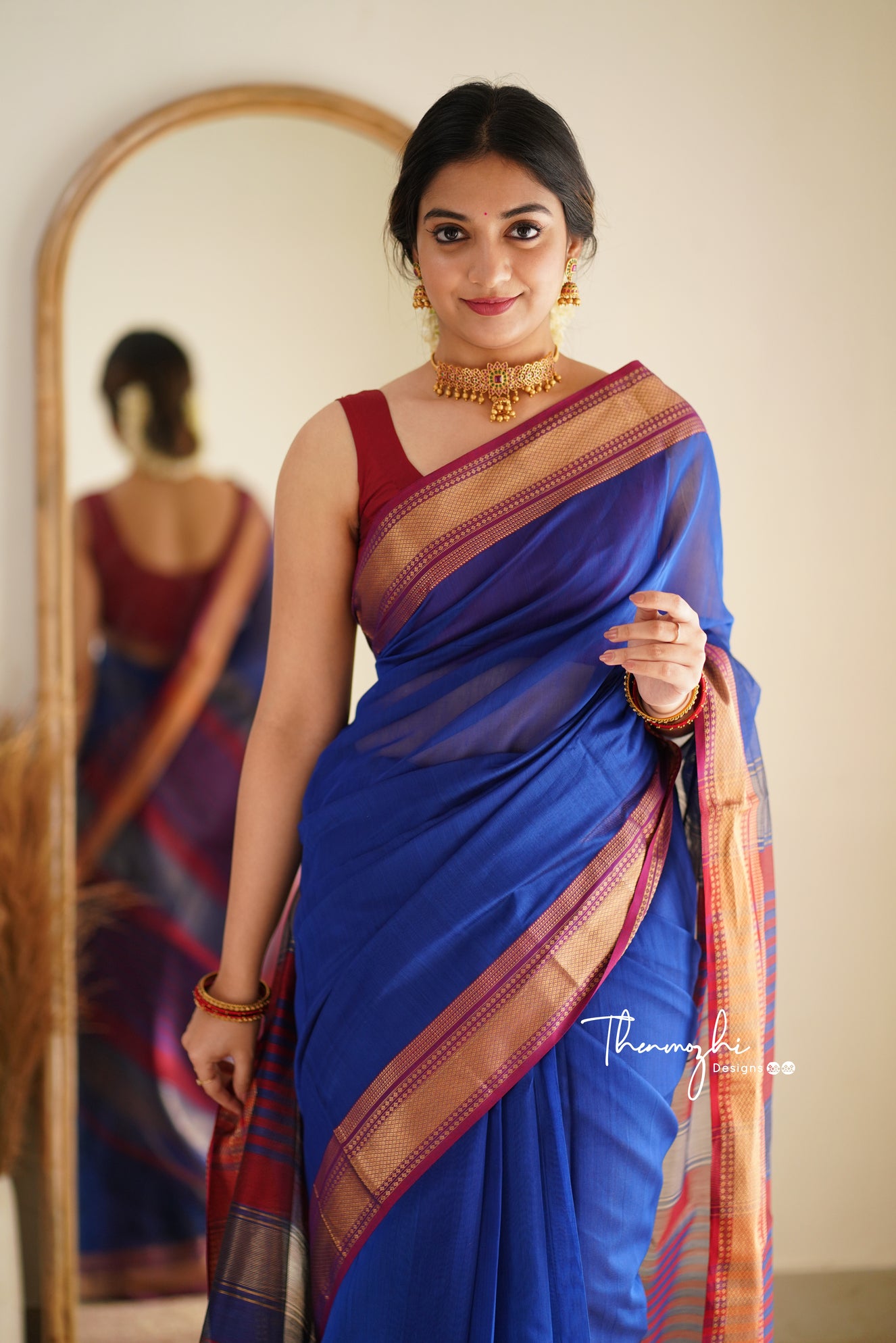 Diva (Royal Blue) Maheshwari Silk Handloom Cotton Saree