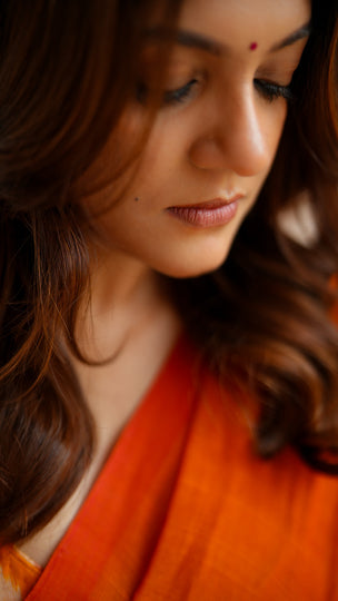 Aparna Balamurali (Orange Dove) - Orange Mangalagiri Plain Cotton Saree