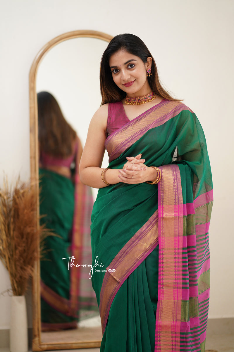Gorgeous Maheshwari Pure Handloom Silk Saree Green