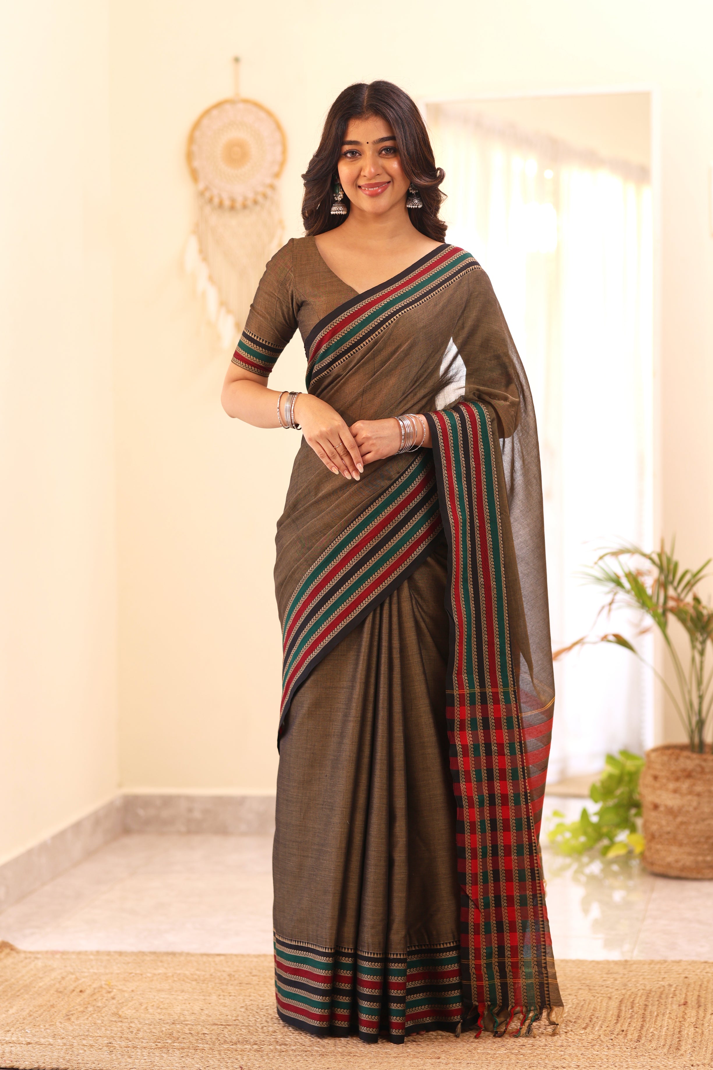 Grey Narayanpet Big Border Saree