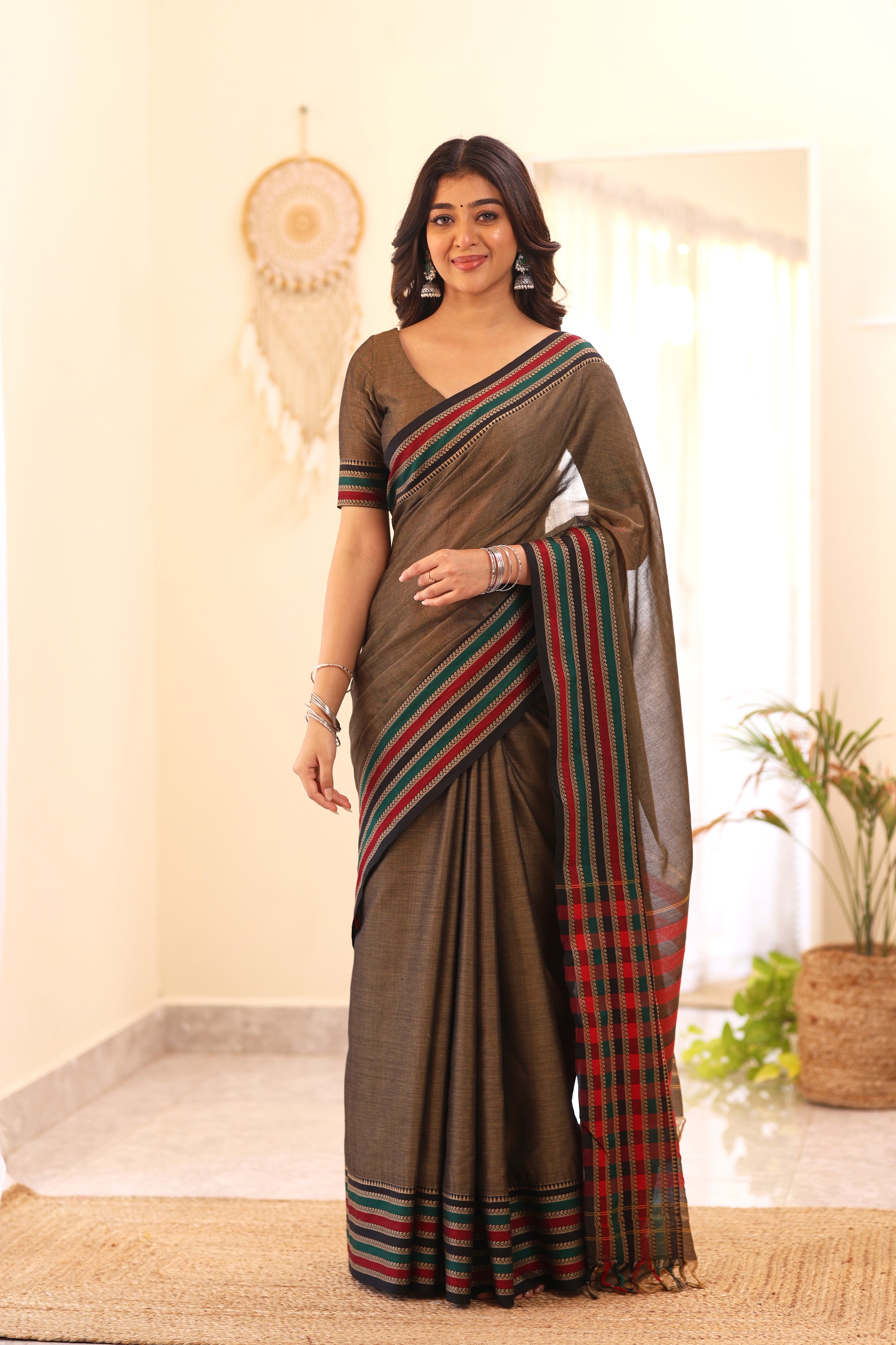 Grey Narayanpet Big Border Saree