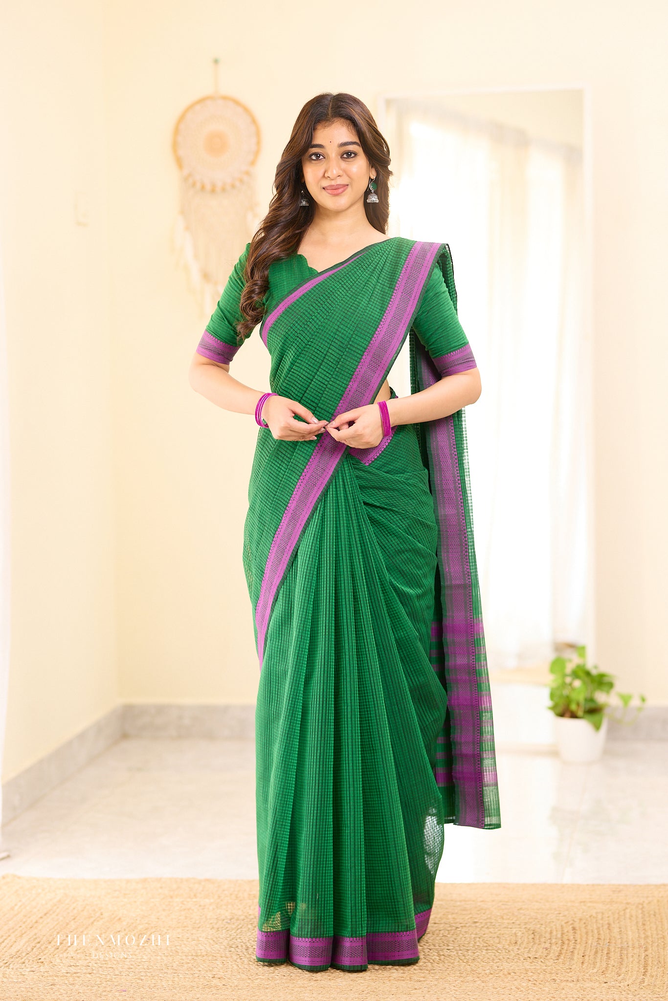 Dark Fern Mangalagiri Missing checks Cotton Saree
