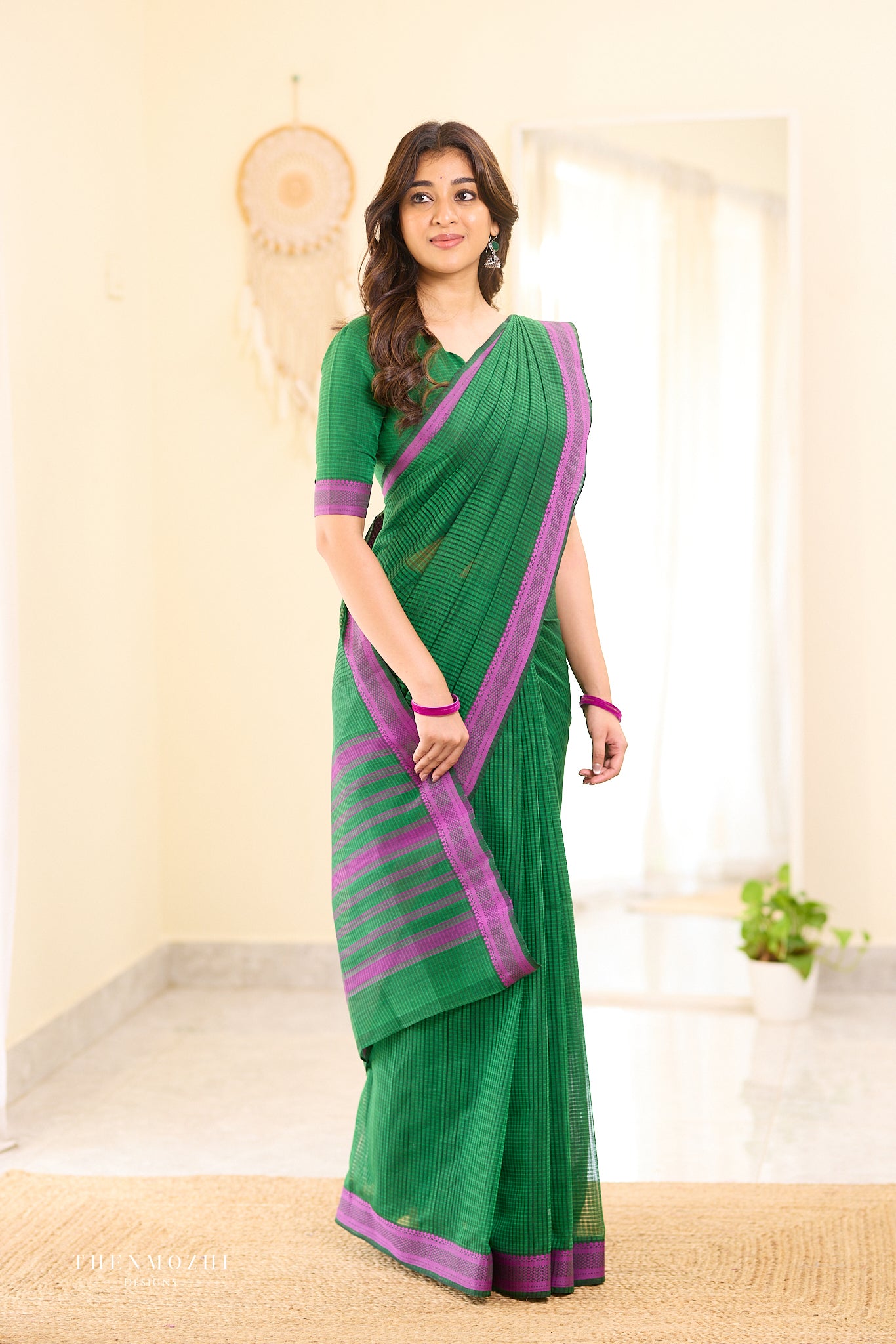 Dark Fern Mangalagiri Missing checks Cotton Saree