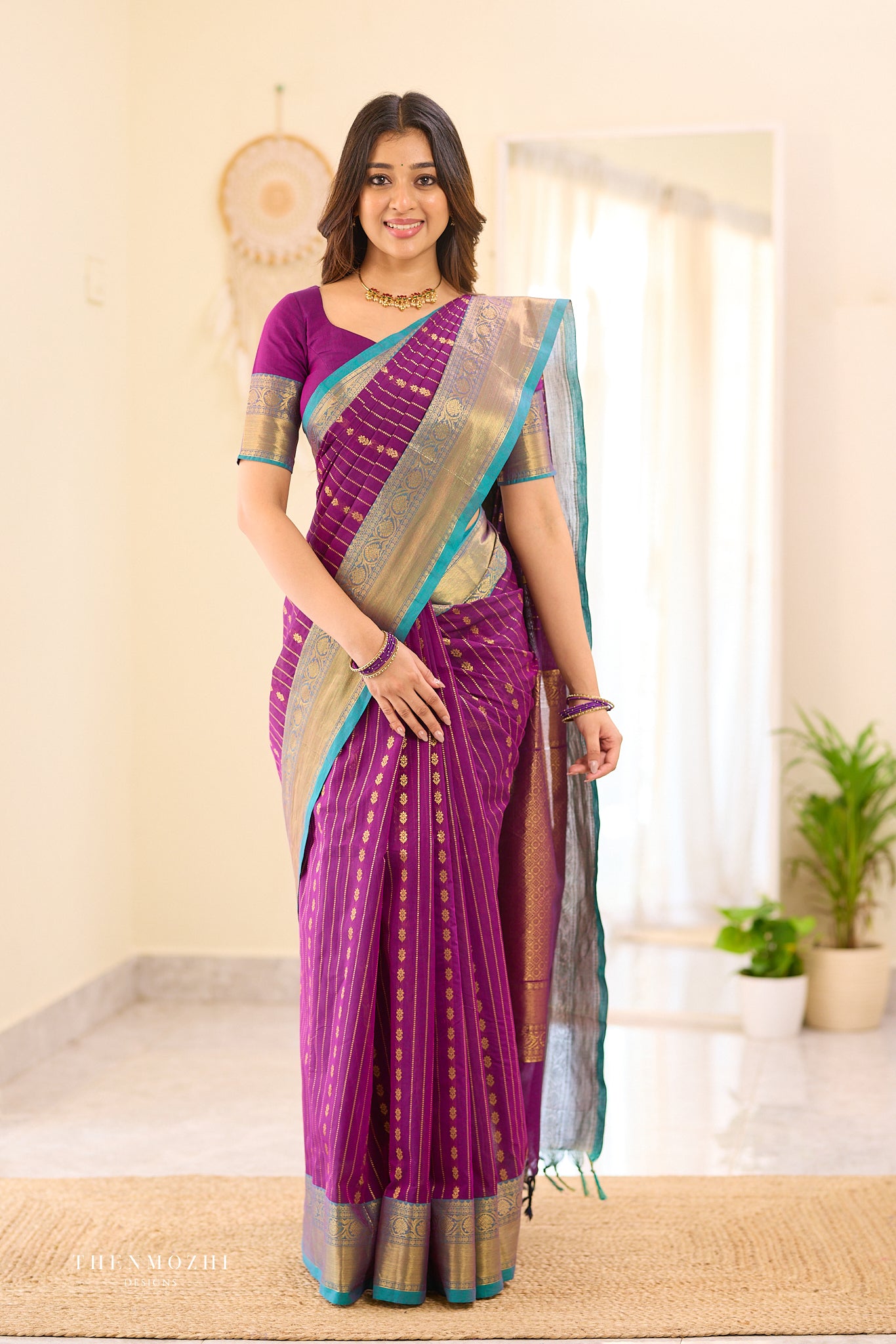 Dark Orchid Chettinad Cotton saree