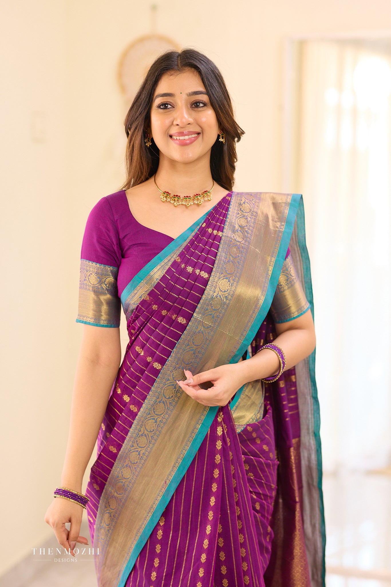 Dark Orchid Chettinad Cotton saree