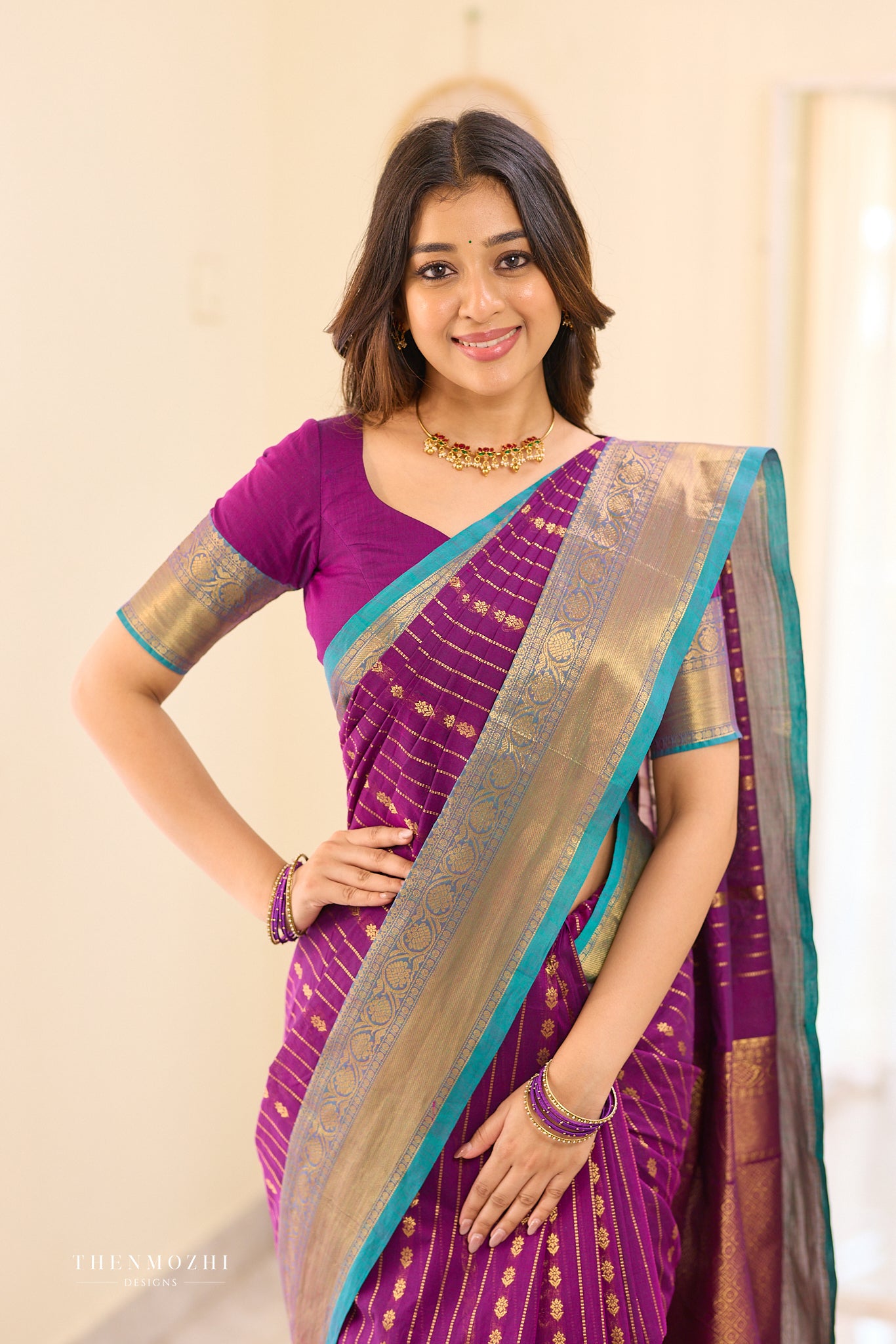 Dark Orchid Chettinad Cotton saree