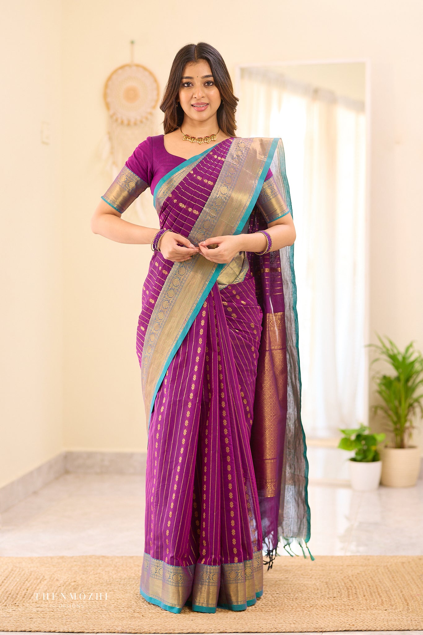 Dark Orchid Chettinad Cotton saree