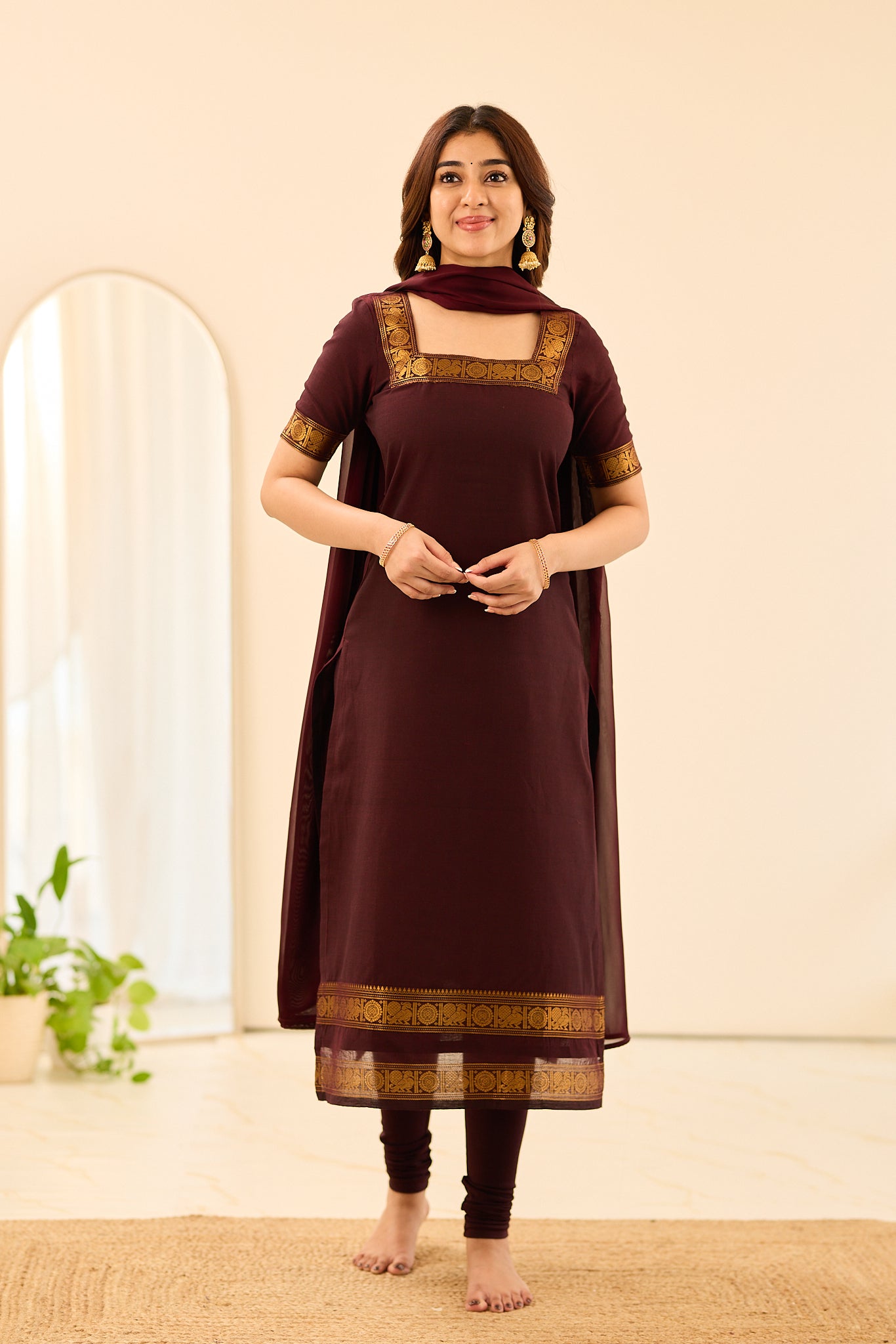 Deep Royal Brown Chettinad Cotton Salwar