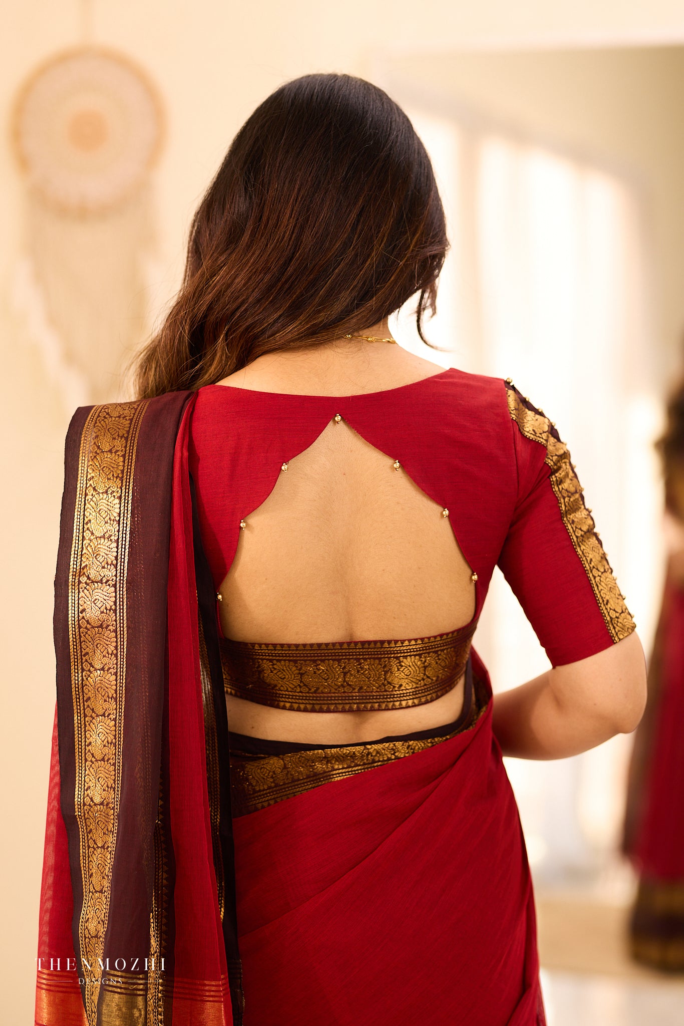 Earth Red with Coffee Brown border Chettinad Cotton saree