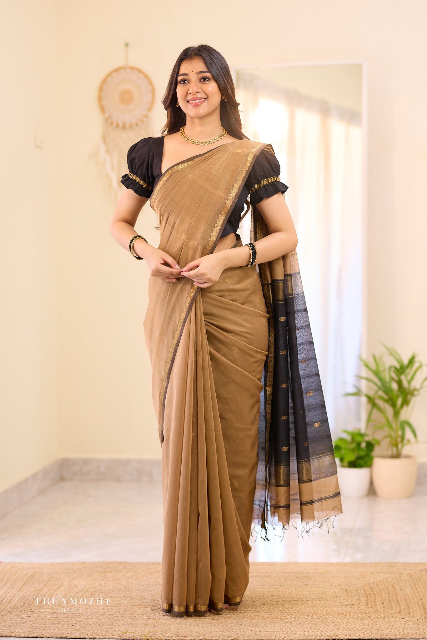 Ethnic Caramel Maheshwari silk cotton saree
