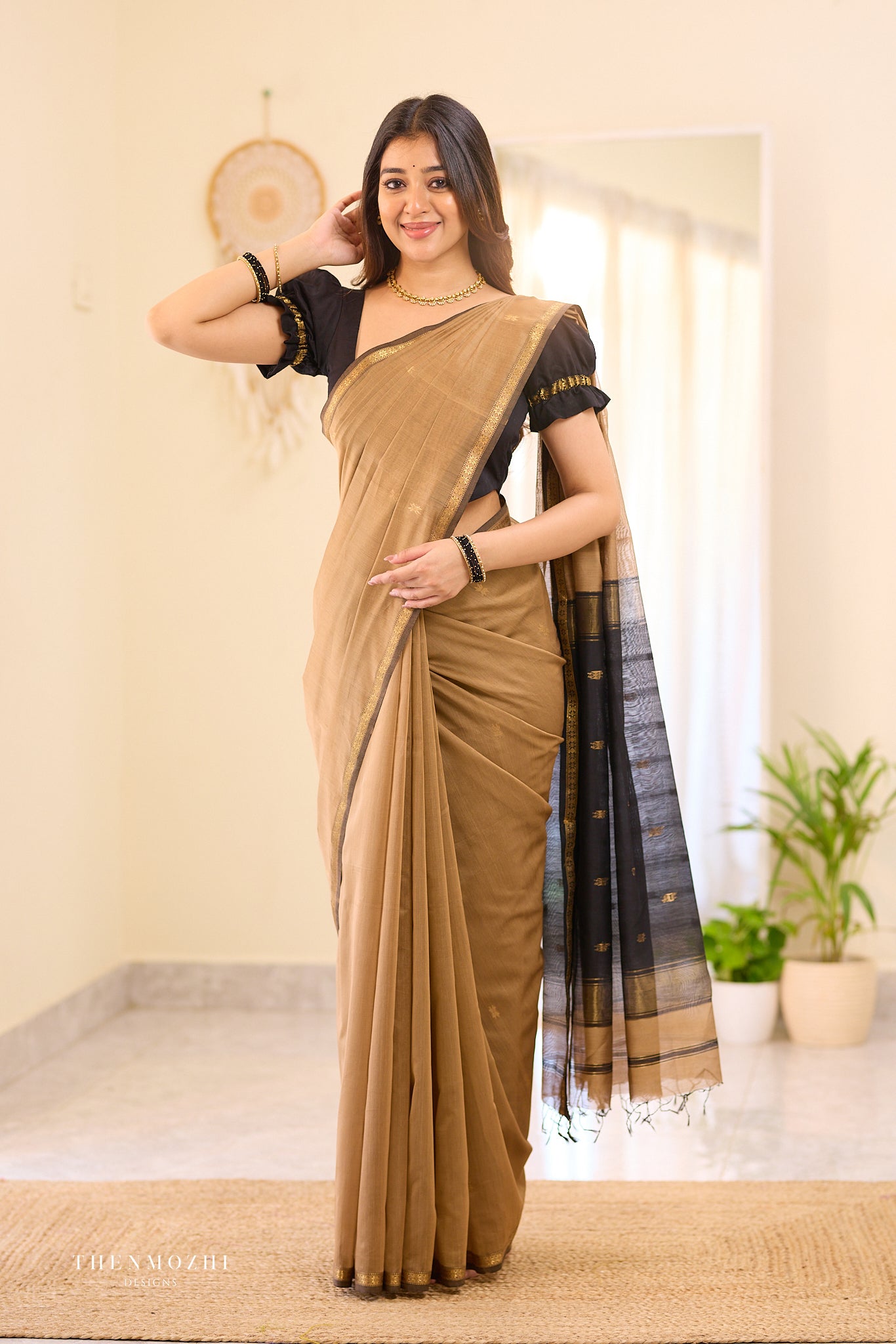 Ethnic Caramel Maheshwari silk cotton saree