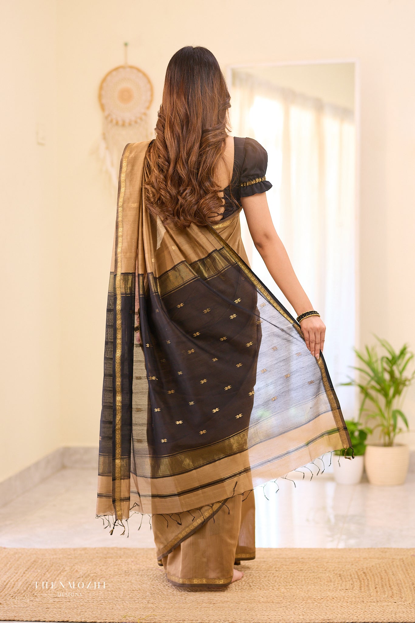 Ethnic Caramel Maheshwari silk cotton saree