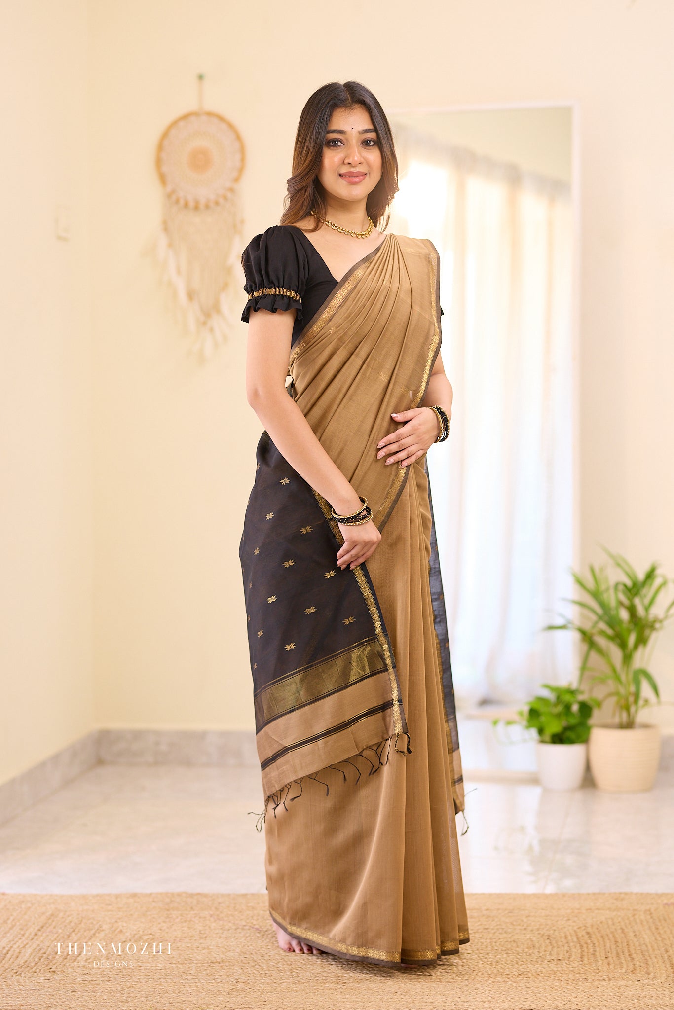 Ethnic Caramel Maheshwari silk cotton saree