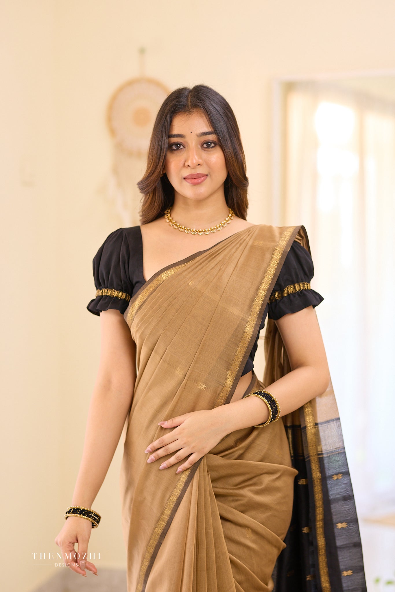 Ethnic Caramel Maheshwari silk cotton saree