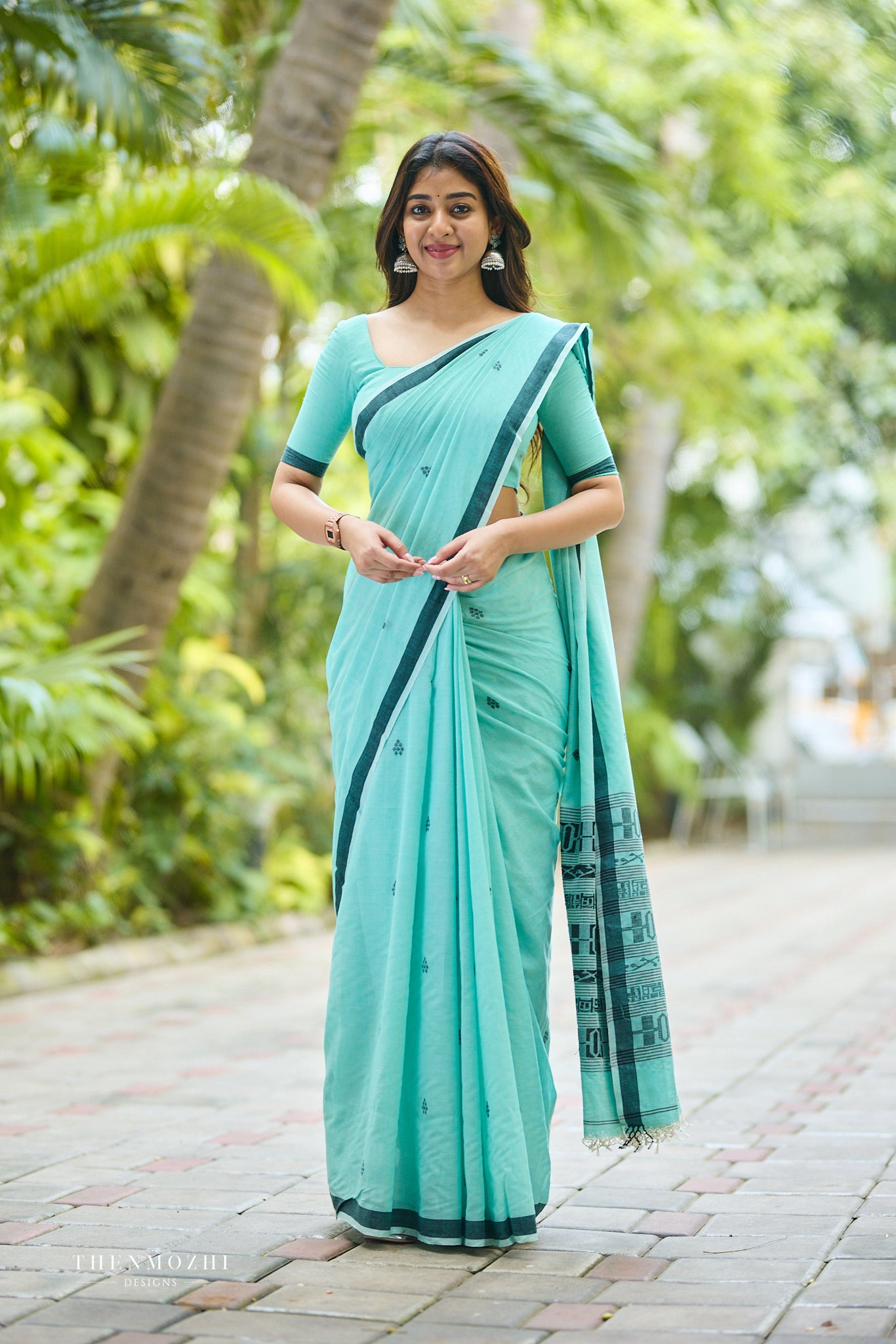 Dark Turquoise Bengal Cotton Saree