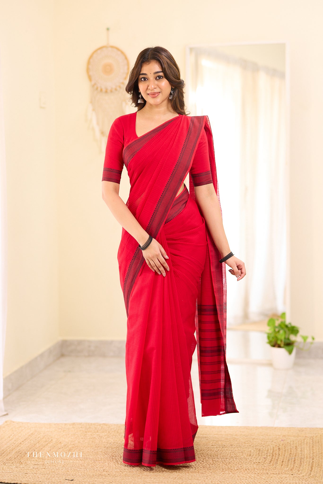 Fire Brick Mangalagiri Missing checks Cotton Saree