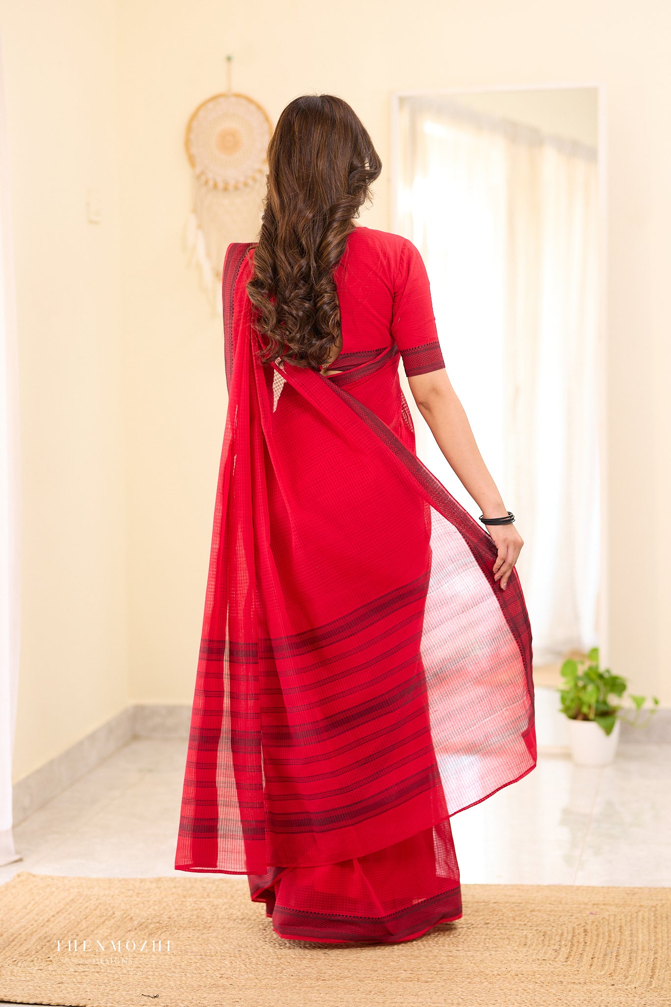 Fire Brick Mangalagiri Missing checks Cotton Saree