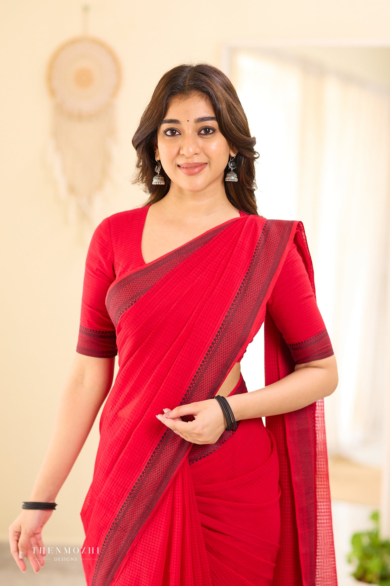 Fire Brick Mangalagiri Missing checks Cotton Saree