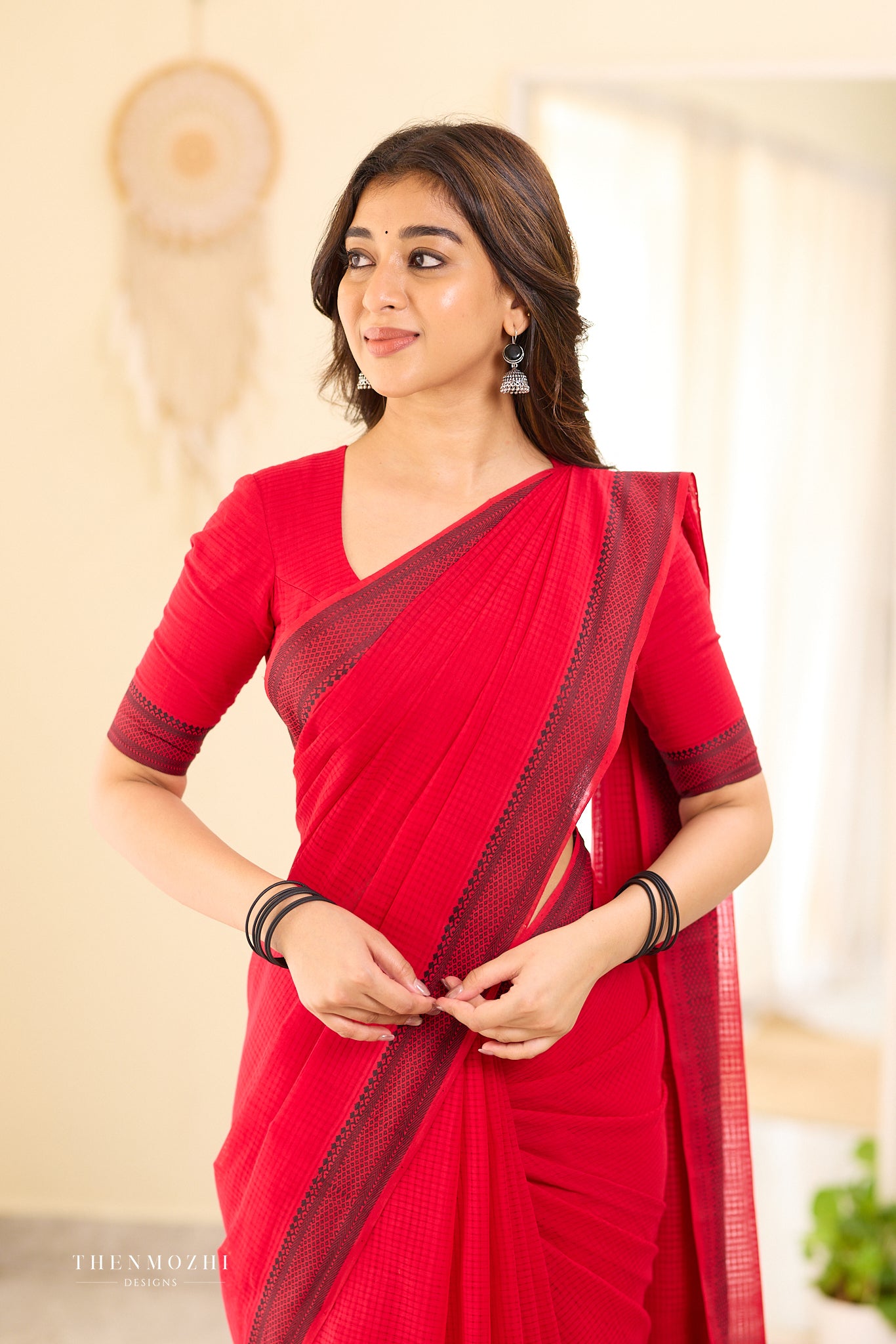 Fire Brick Mangalagiri Missing checks Cotton Saree