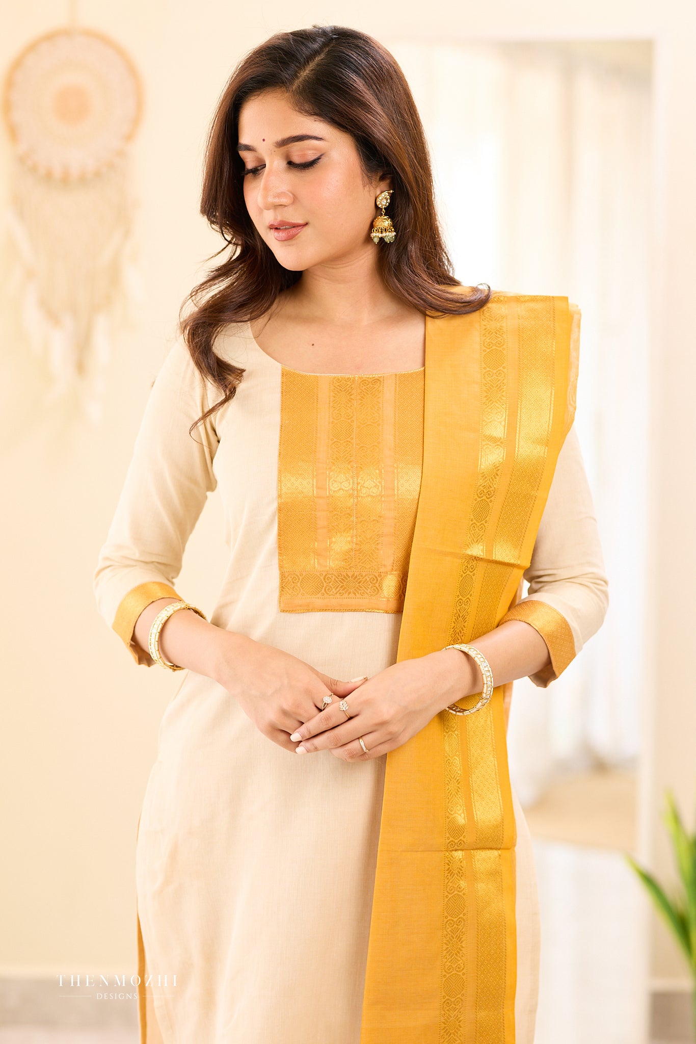 Half White with Mustard Chettinad Salwar