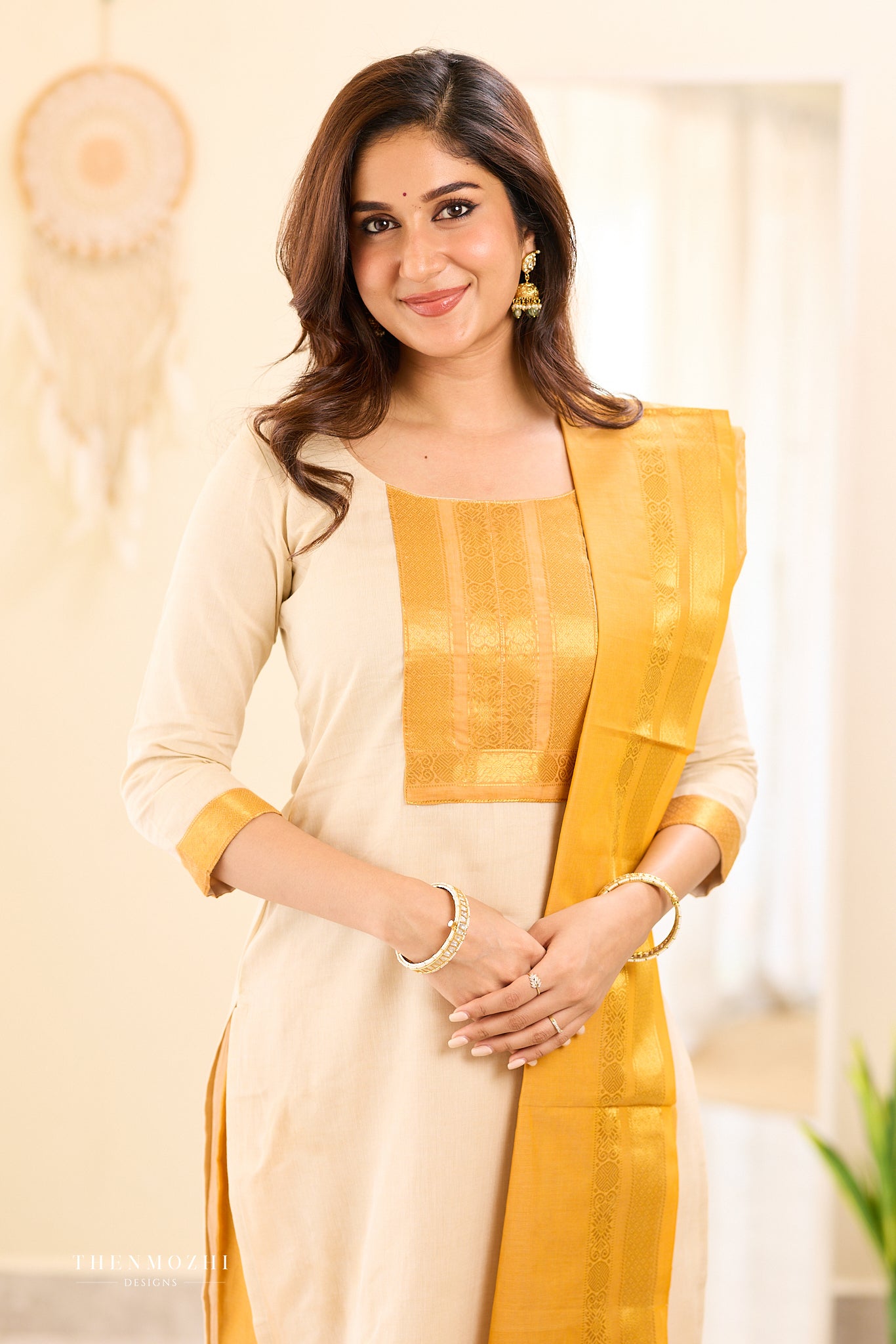 Half White with Mustard Chettinad Salwar