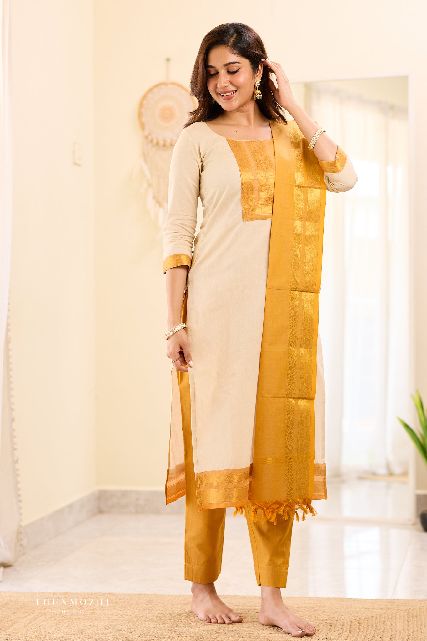 Half White with Mustard Chettinad Salwar