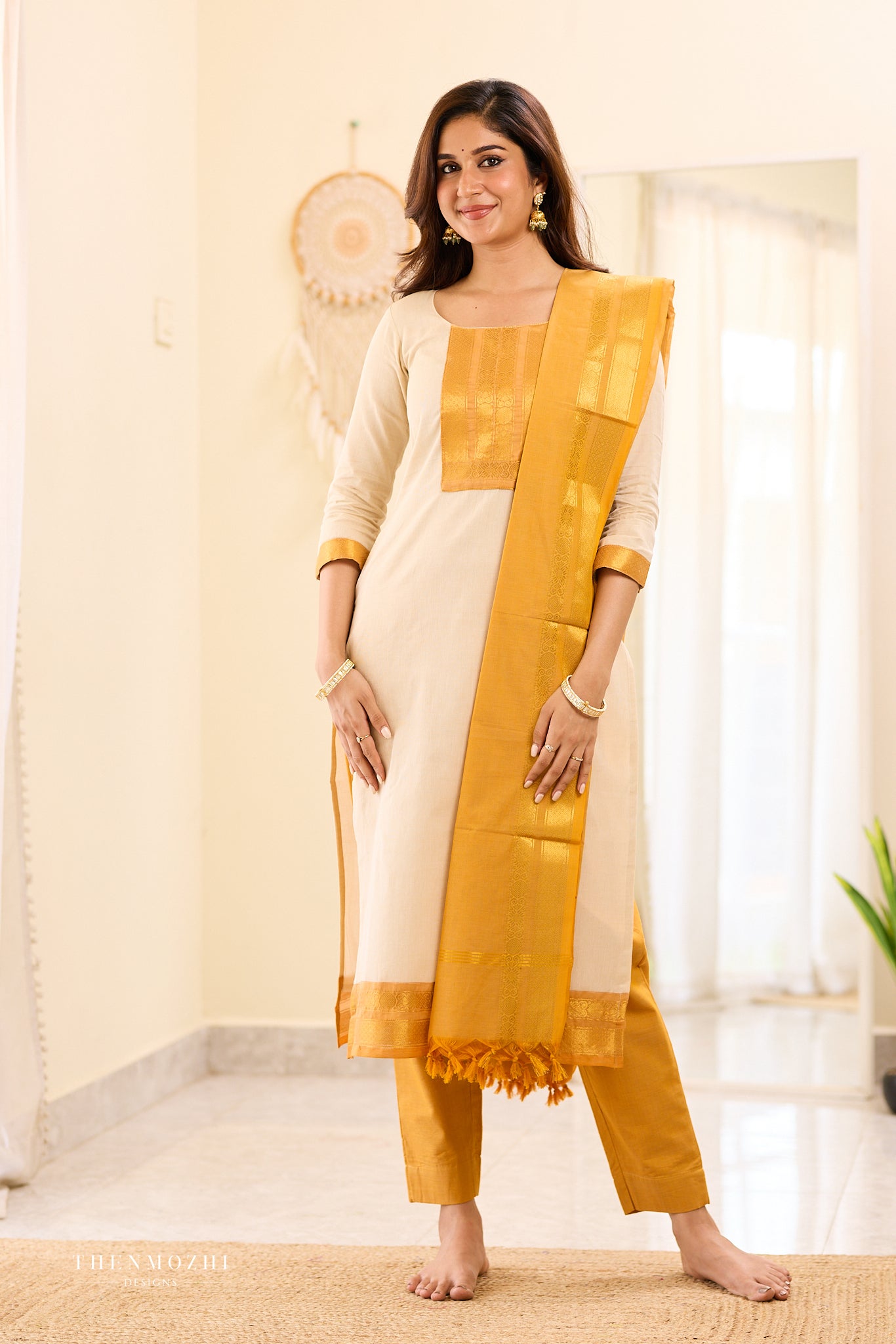 Half White with Mustard Chettinad Salwar
