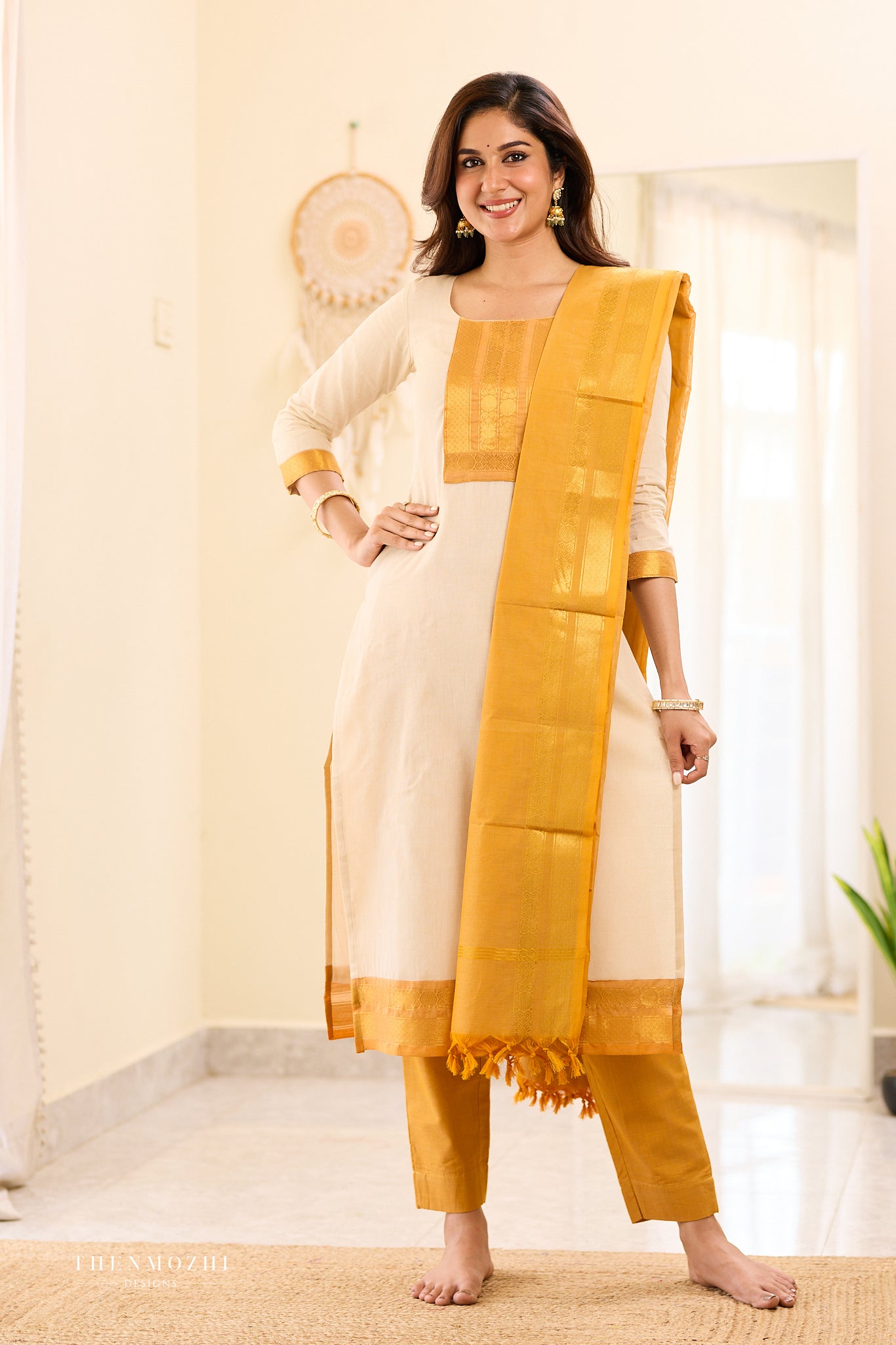 Half White with Mustard Chettinad Salwar