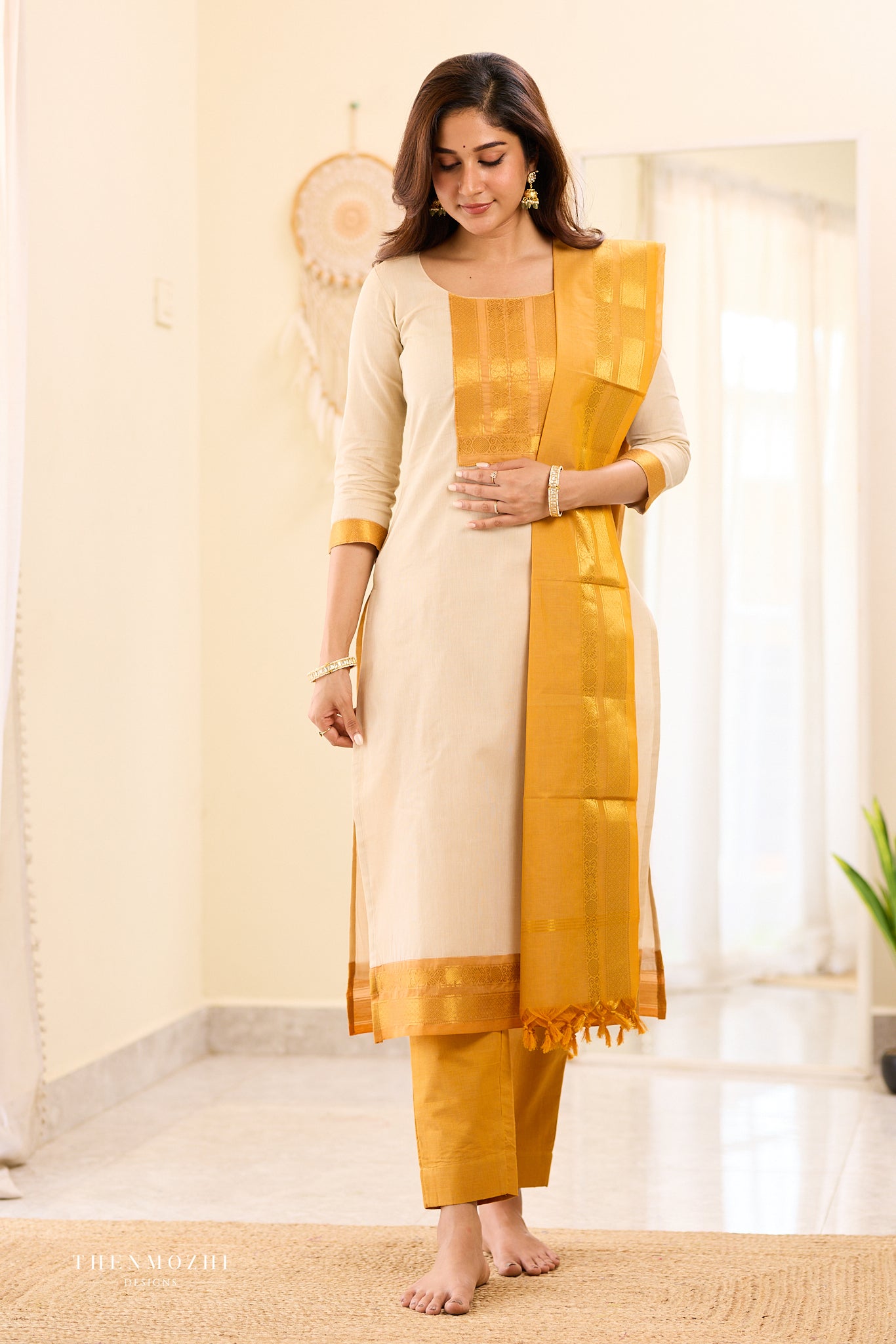 Half White with Mustard Chettinad Salwar