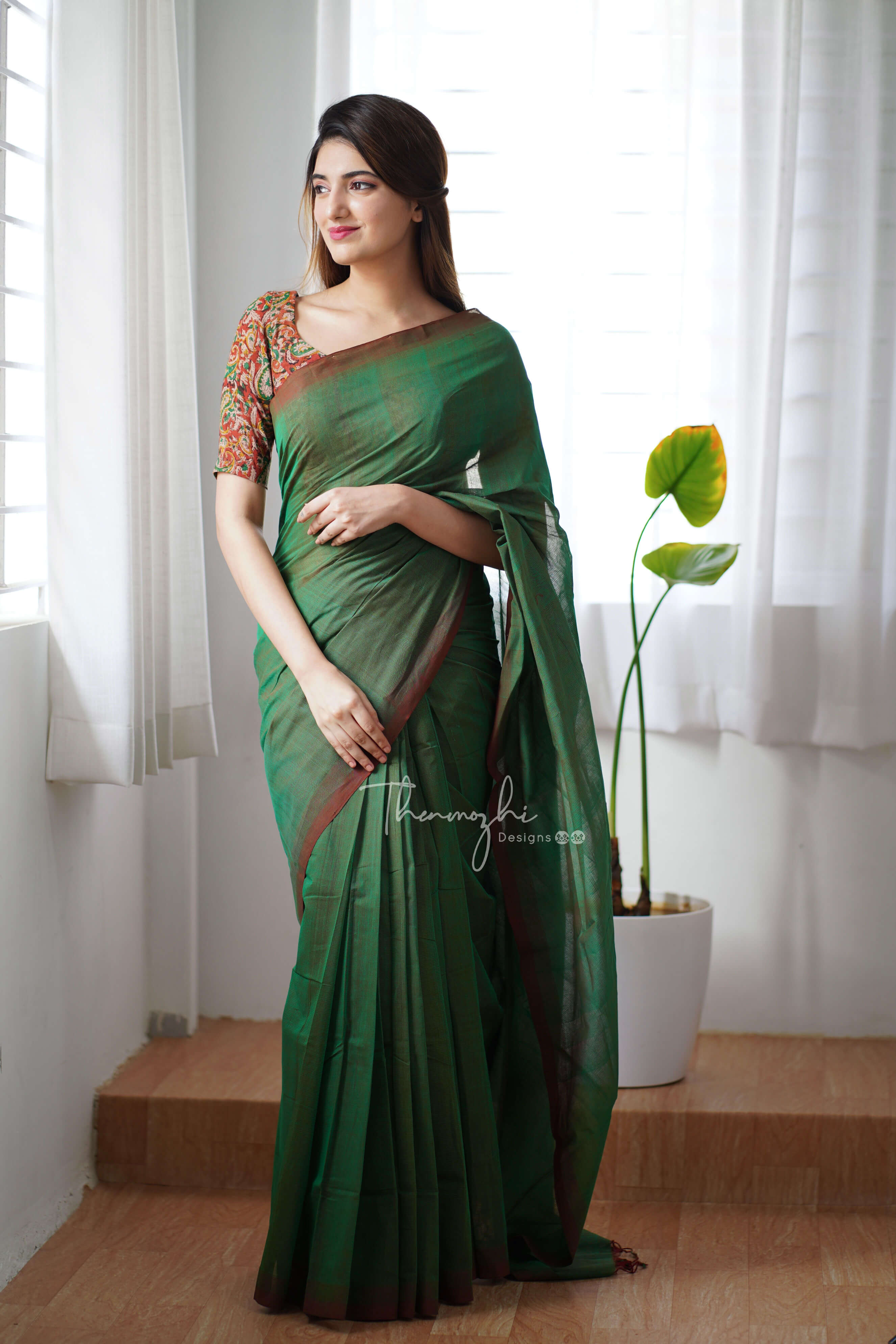 Irresistible Mangalagiri Cotton Saree In Honey Creeper