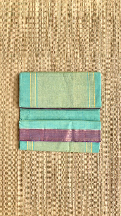 Pastel Green Zari Border - Pastel Green Mangalagiri Cotton Saree With Zari border