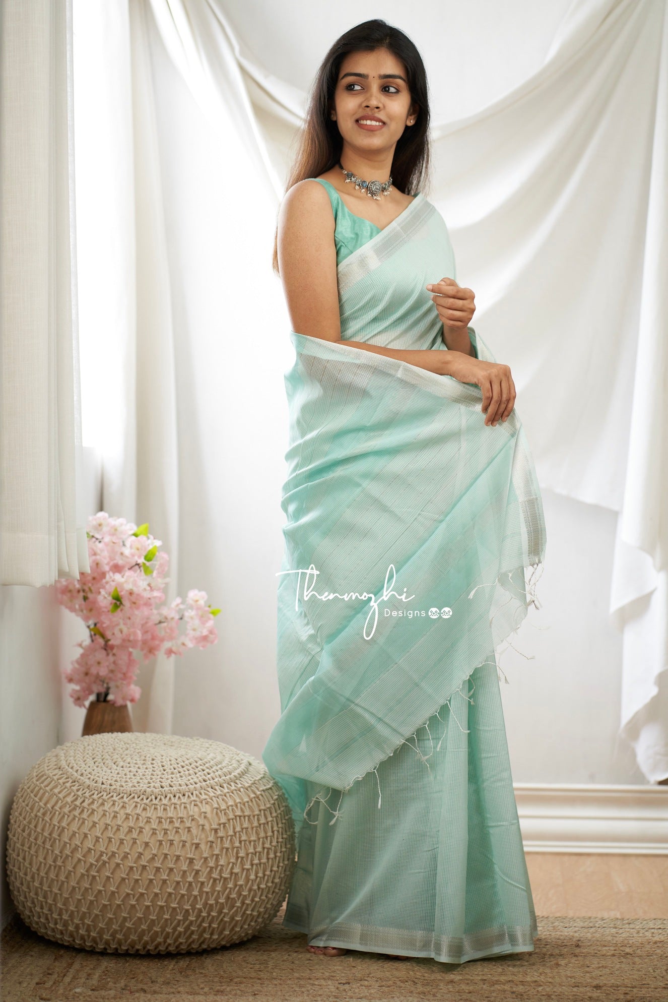 Turquoise Delight Maheshwari Silk Handloom Cotton Saree