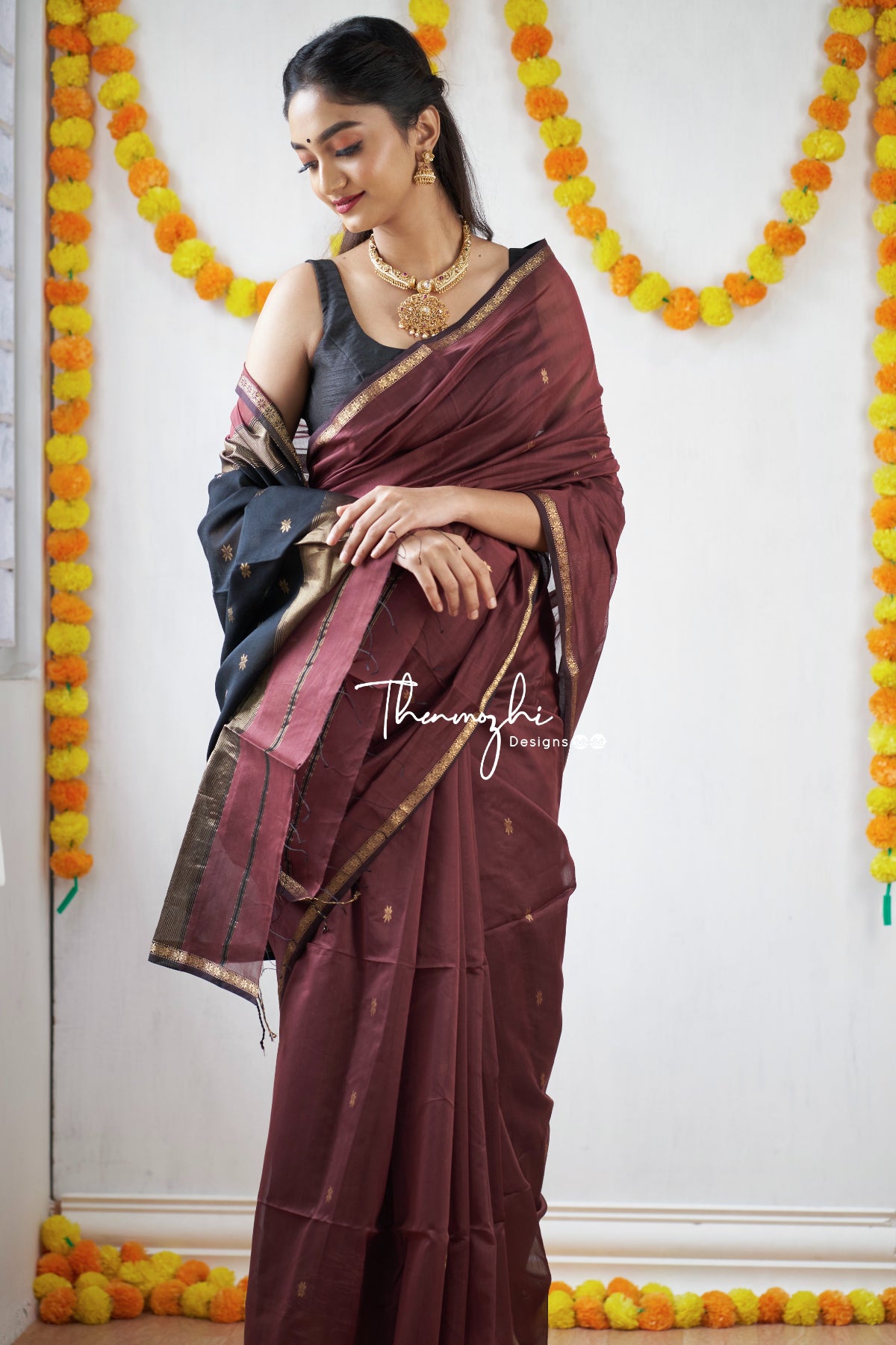 Simple Sober Classy Discharge Handblock Print Line Cotton Saree with Blouse