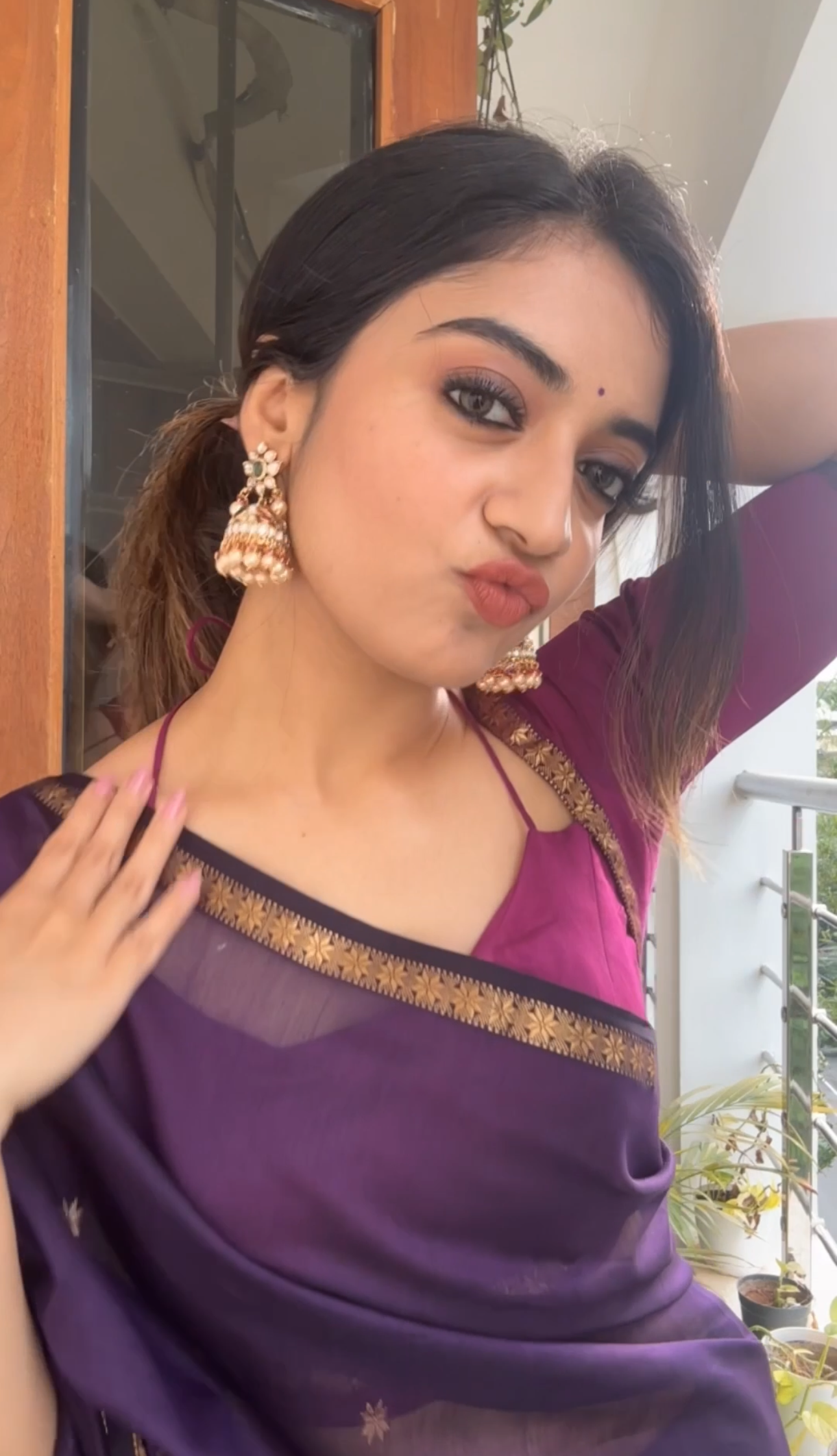 Ethnic Purple Maheshwari Silk Cotton (Handloom)