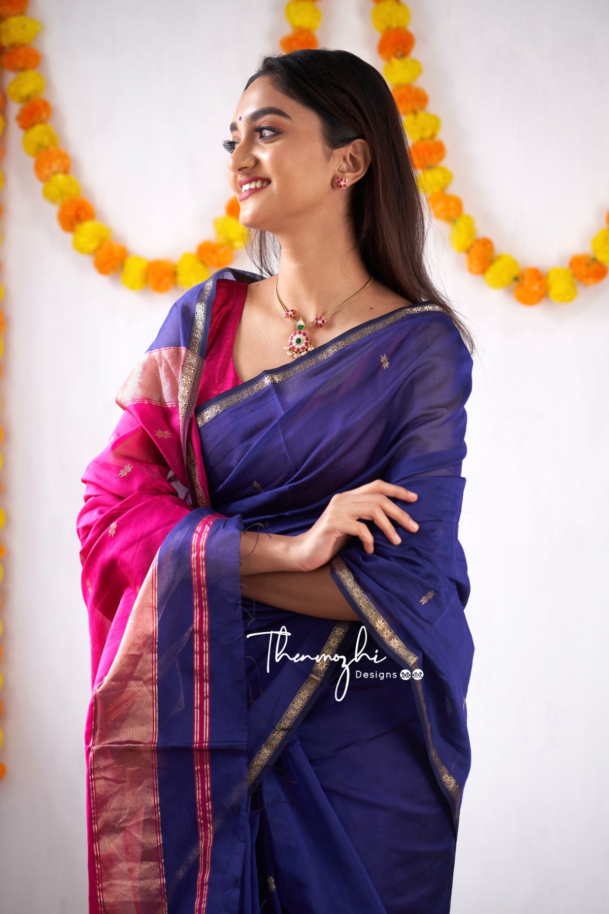 Shop Elegant Blue Maheshwari Silk Cotton Handloom Saree Online