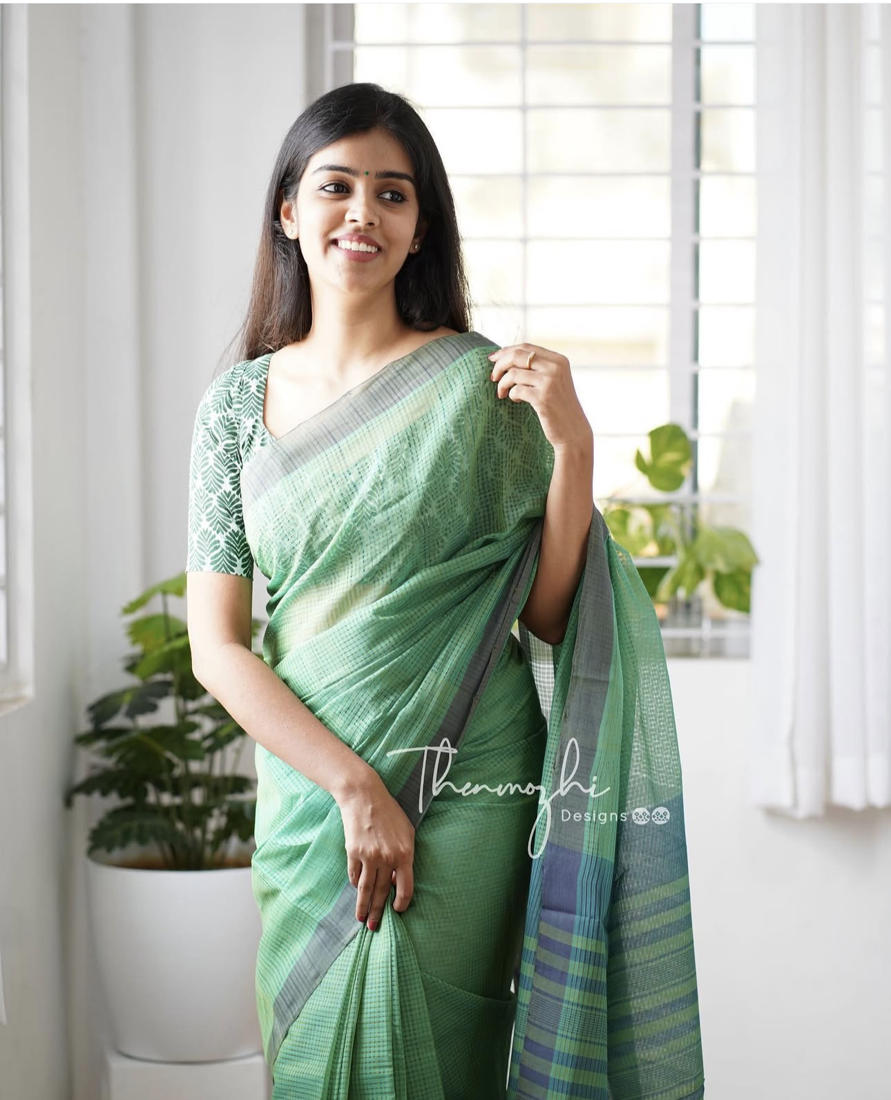 Light Green Mangalagiri Plain Cotton Saree