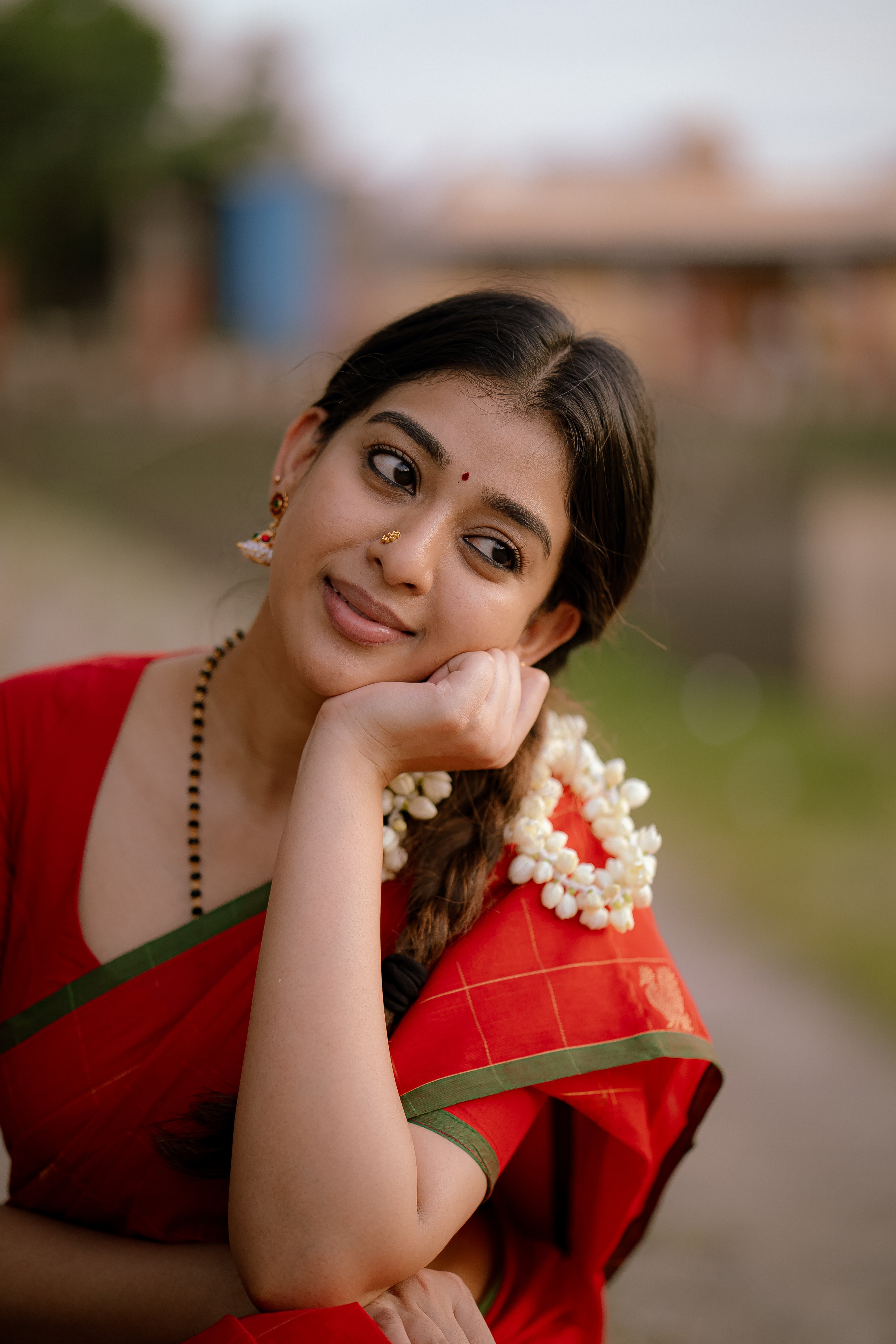 Luthuf - Red Zari Checked Chettinad Saree