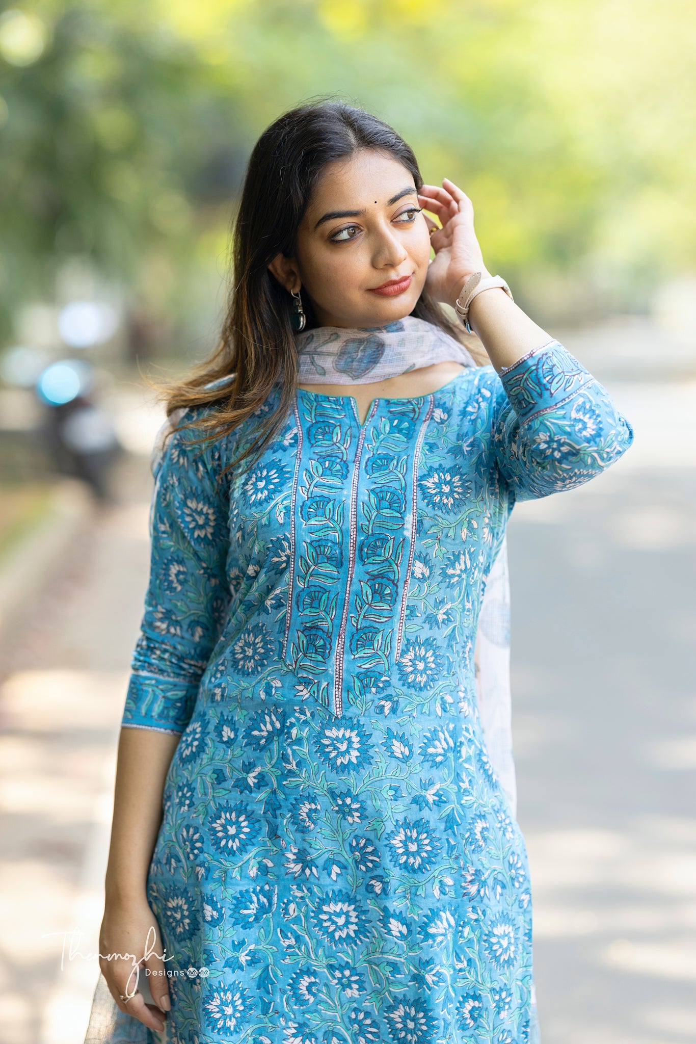 Pastel Blue Cotton Suit Set with Kota Dupatta