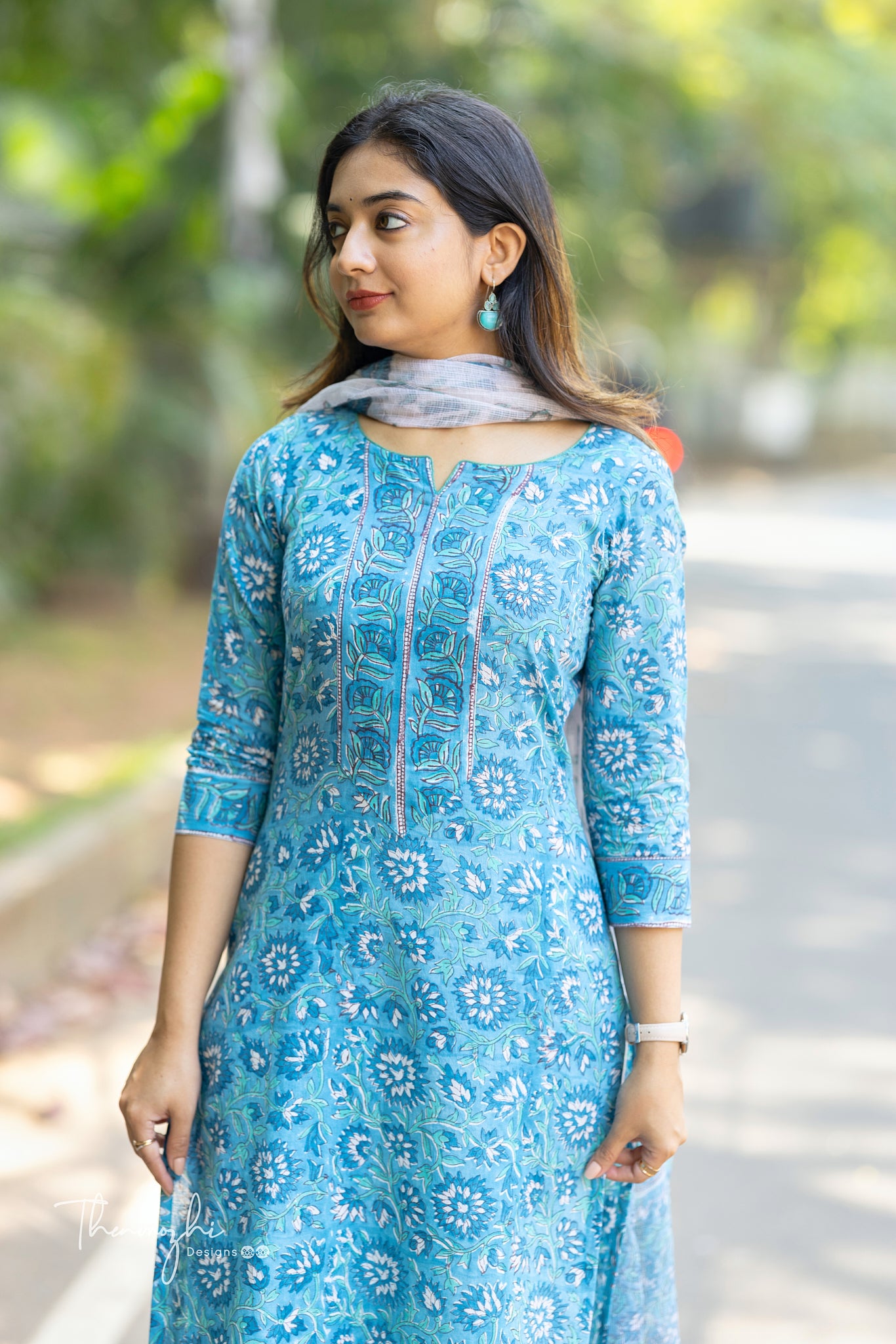 Pastel Blue Cotton Suit Set with Kota Dupatta