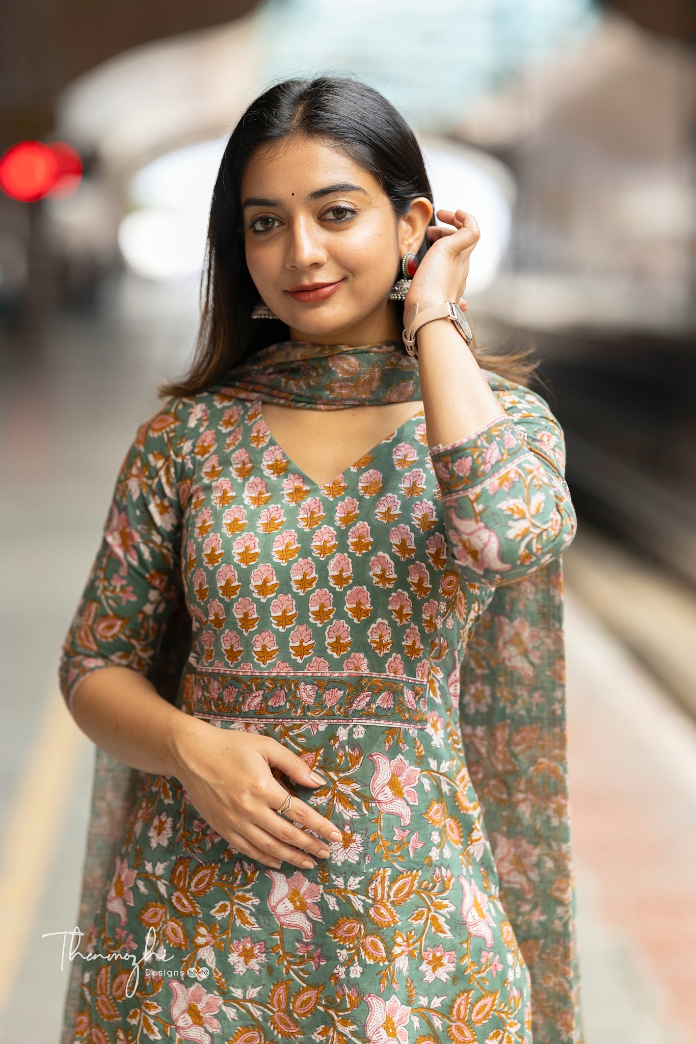 Teal Green Cotton Suit Set with Kota Dupatta