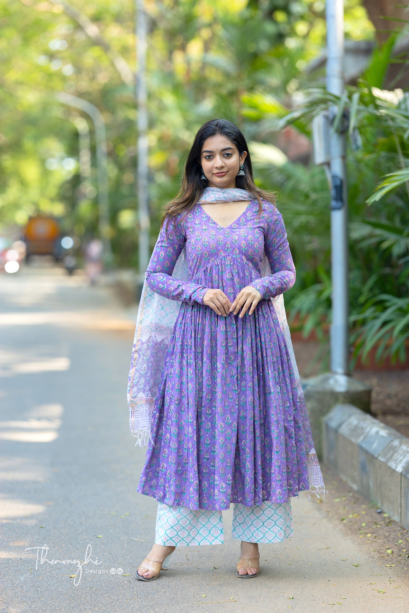 Light Violet Alia Cut Cotton Suit Set with Kota Dupatta