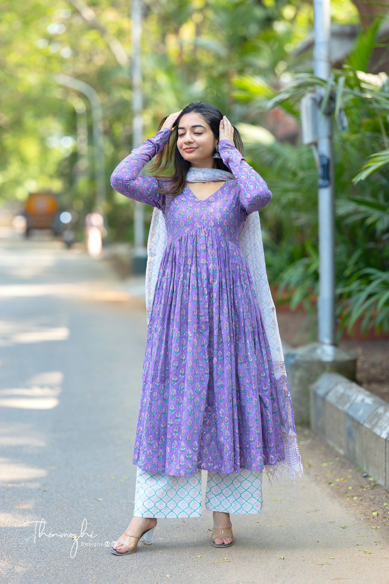 Light Violet Alia Cut Cotton Suit Set with Kota Dupatta