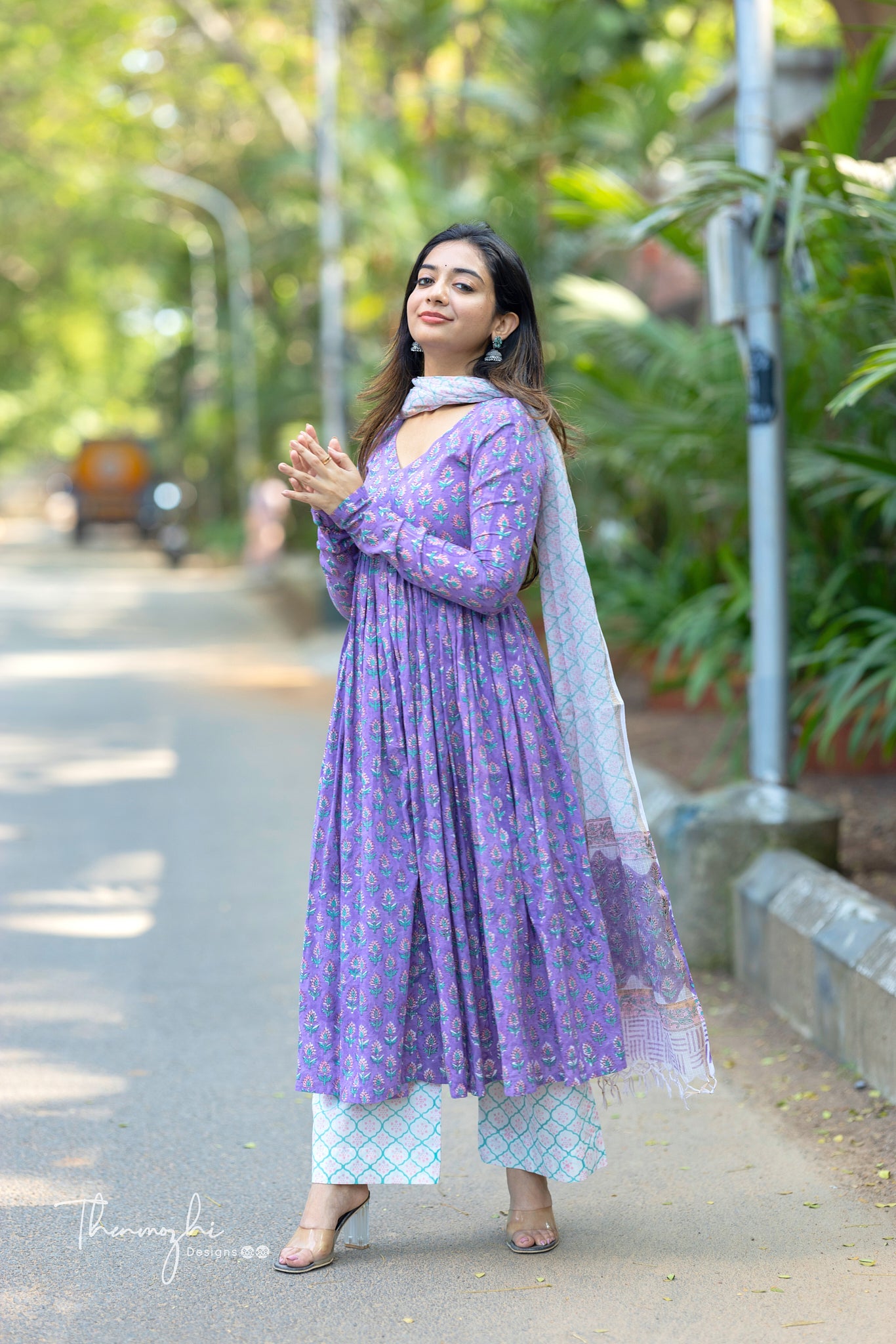 Light Violet Alia Cut Cotton Suit Set with Kota Dupatta