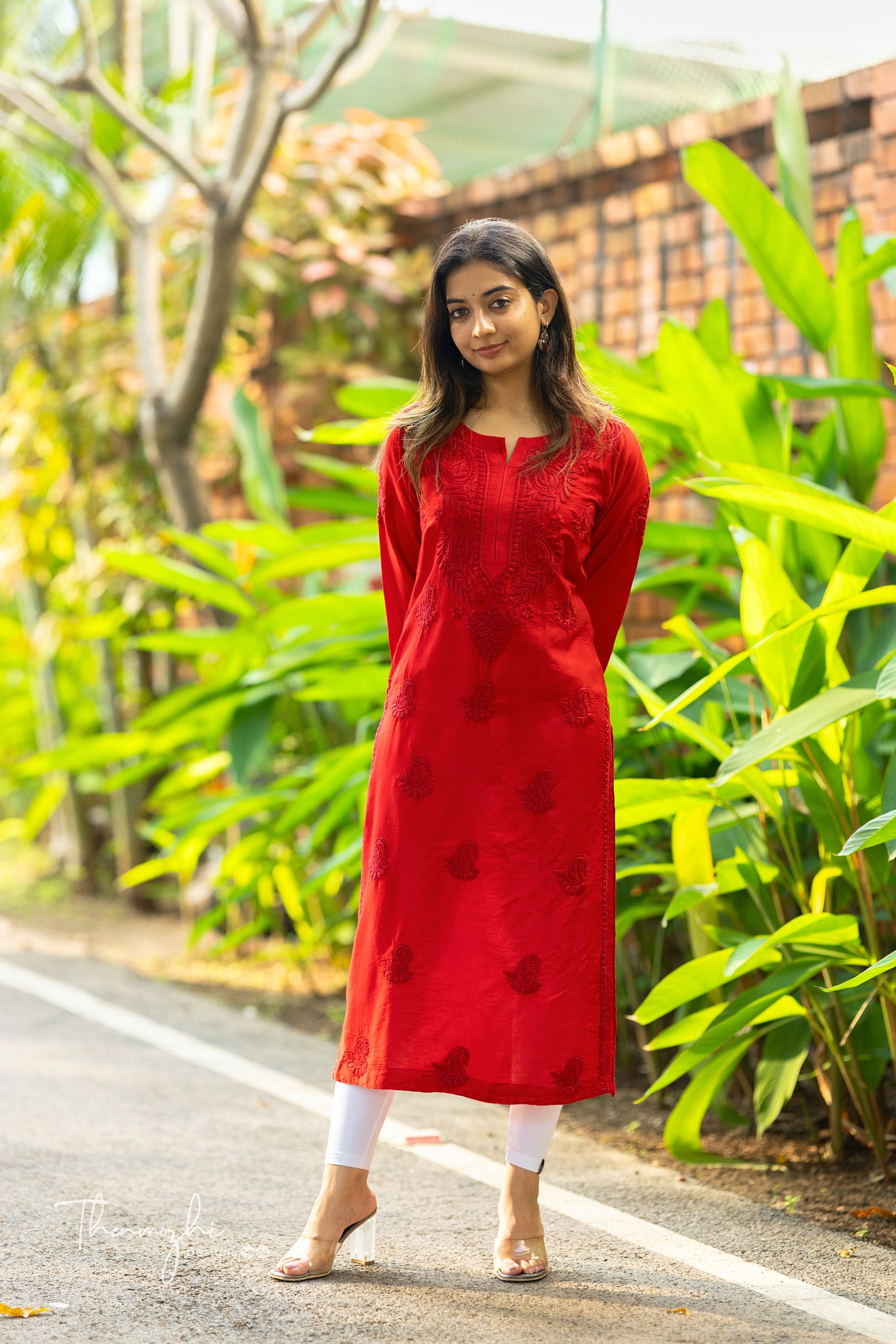 Red Chikankari Chanderi Kurta